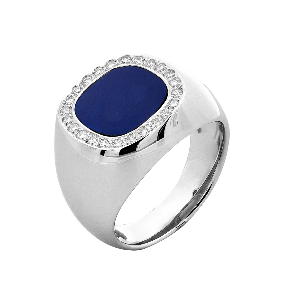 18KT White Gold Lapis& Diamond Ring