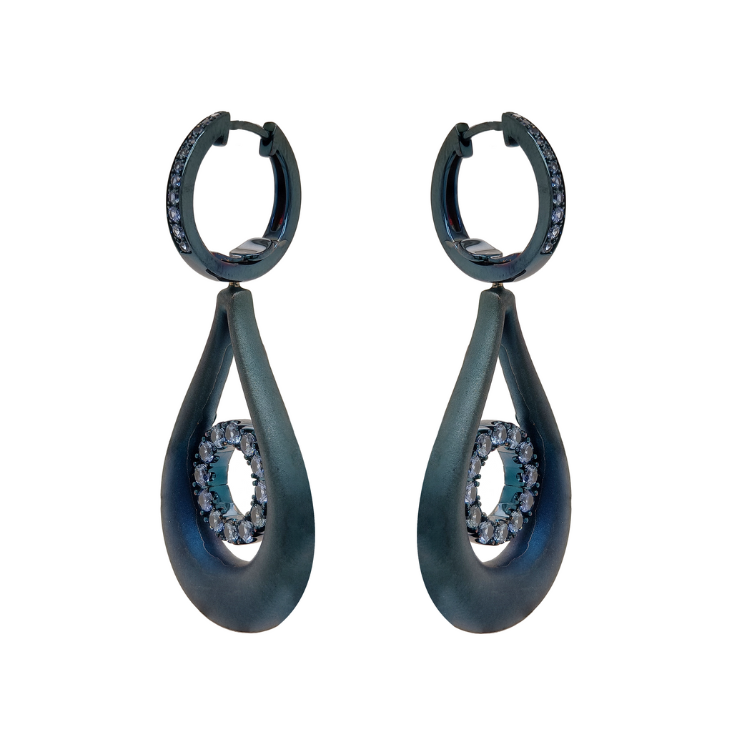 18KT Yellow Gold with  Blue Enamel, Sapphire Earrings