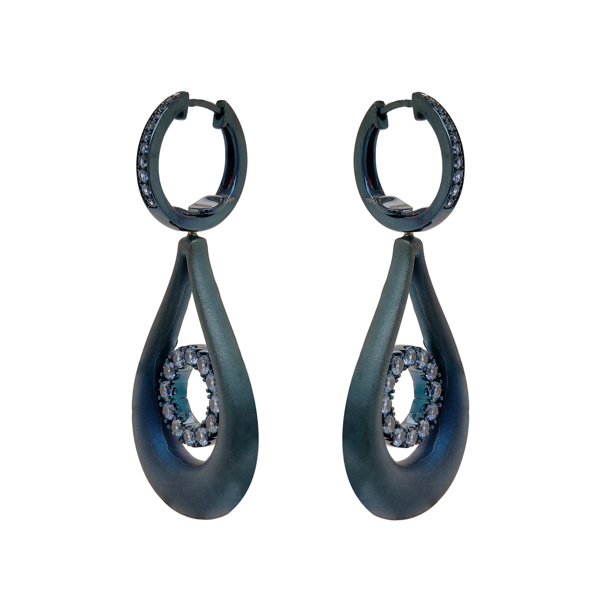 18KT Yellow Gold with  Blue Enamel, Sapphire Earrings