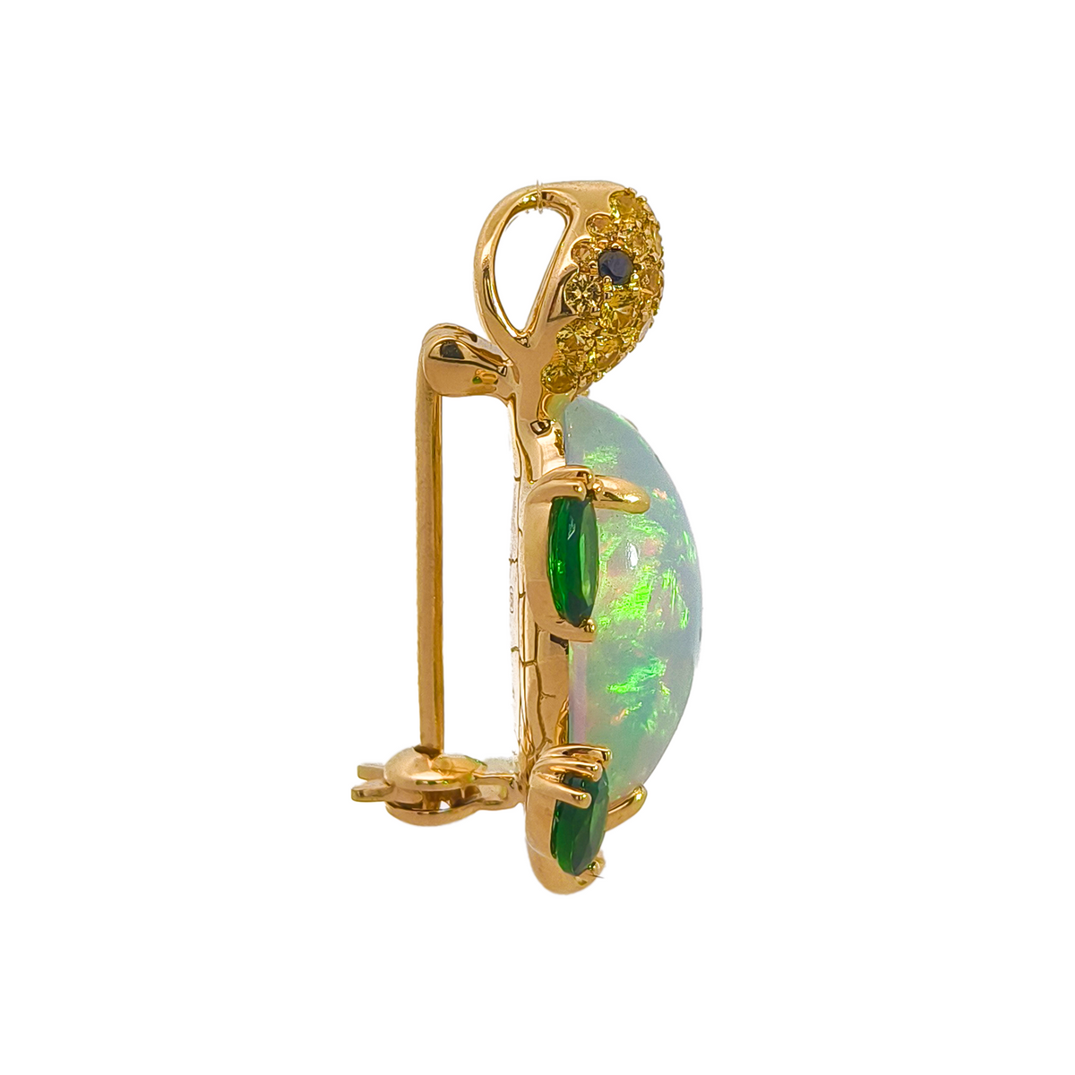 18KT Yellow Gold with Opal, Tsavorite, Sapphire & Diamond Turtle Brooch / Pendant
