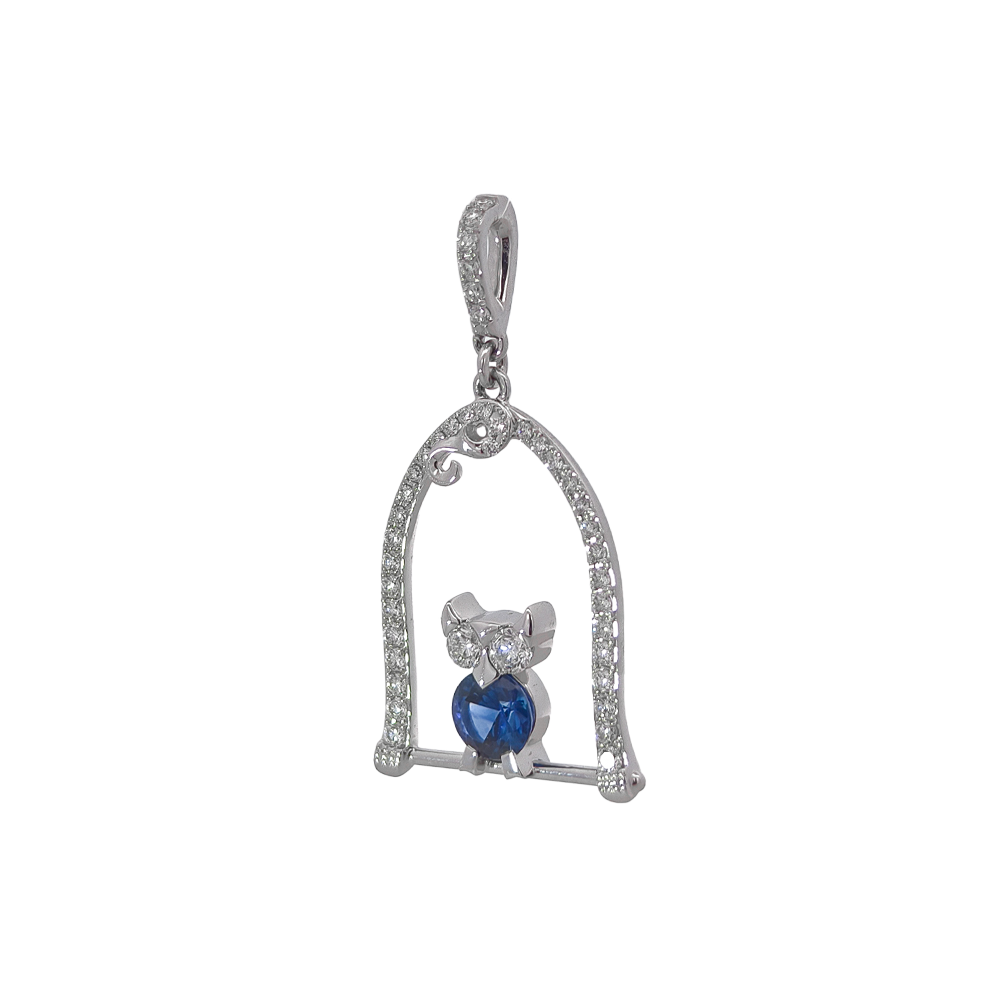 18KT White Gold Nestle Bird-in-Nest Pendant with Sapphire & Diamonds
