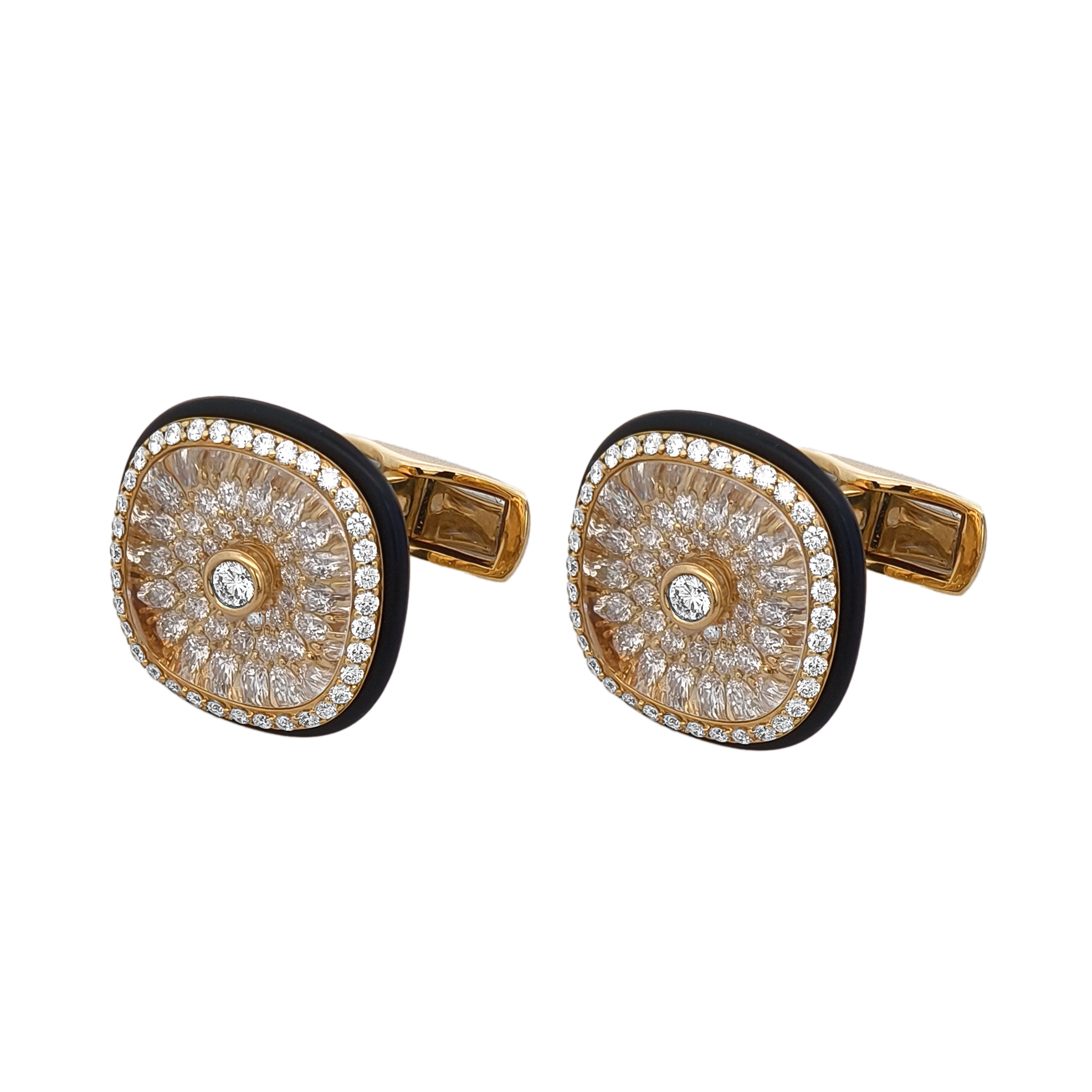 18KT Yellow Gold Crystal & Diamond Cufflinks