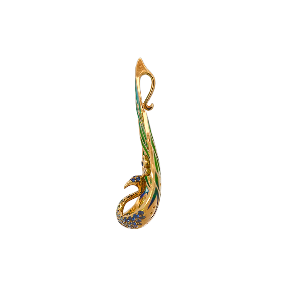 18KT Yellow Gold Enamel, Sapphire, Tsavorite & Diamond Pendant