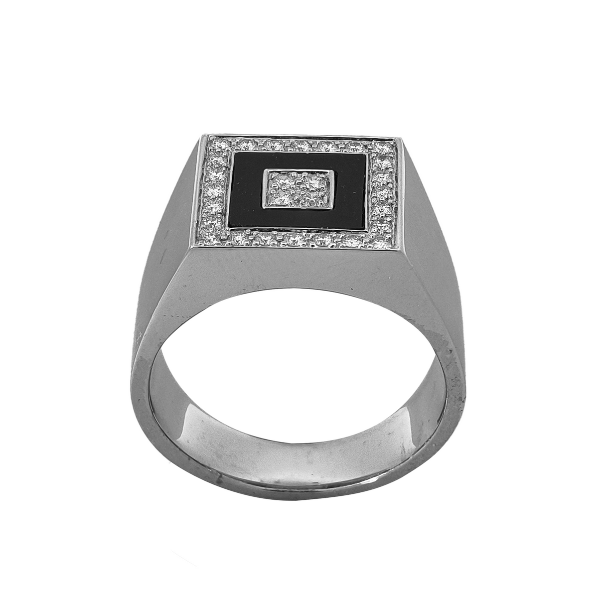 18KT White Gold Onyx & Diamond Ring