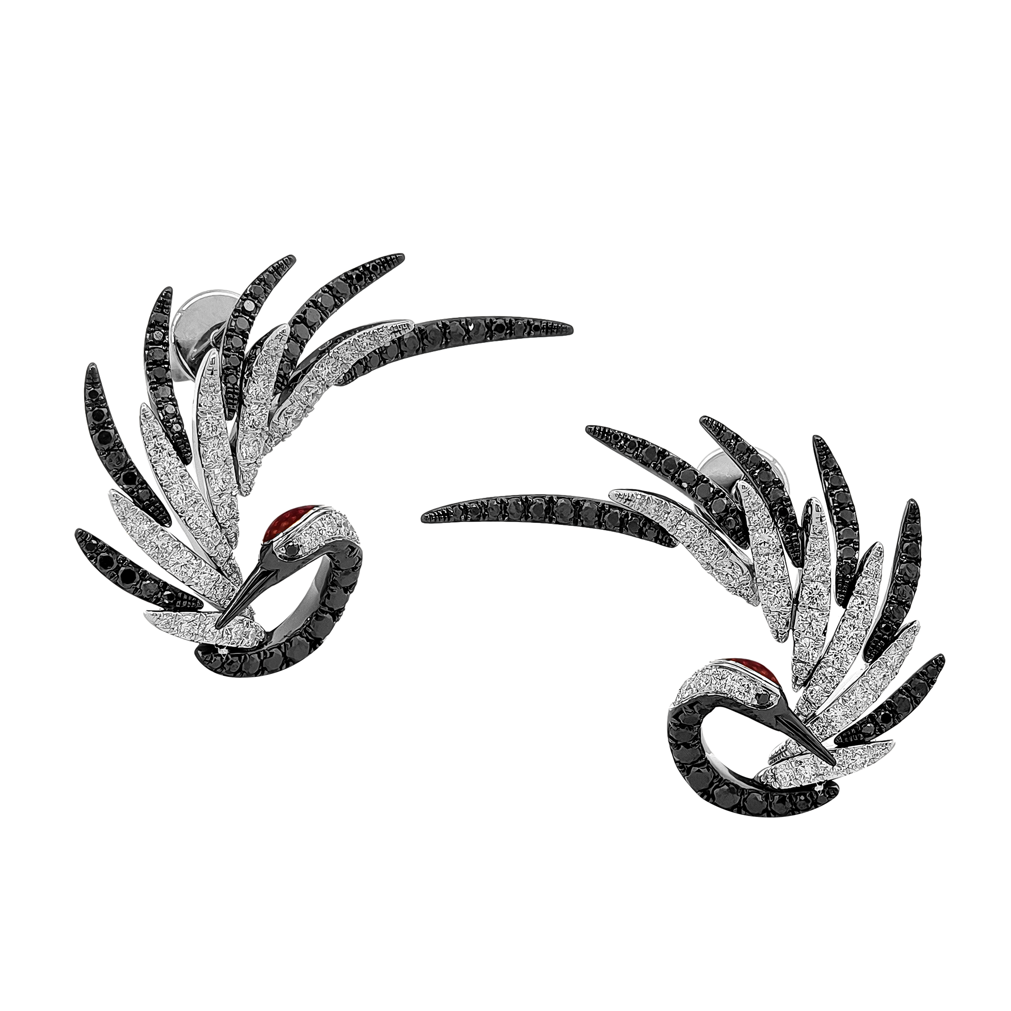 18KRWB Enamel / Black Diamond / Diamond Earrings