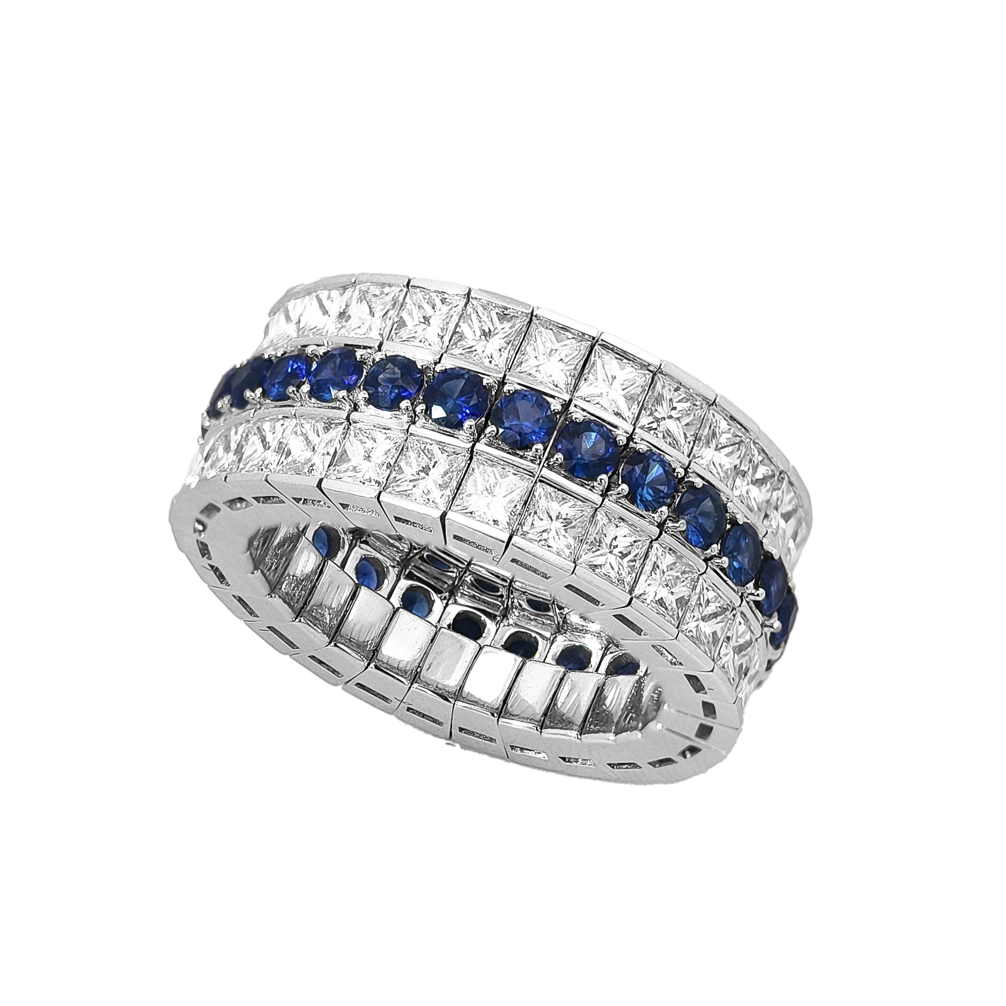 18KT White Gold Sapphire & Diamond Elastic Ring