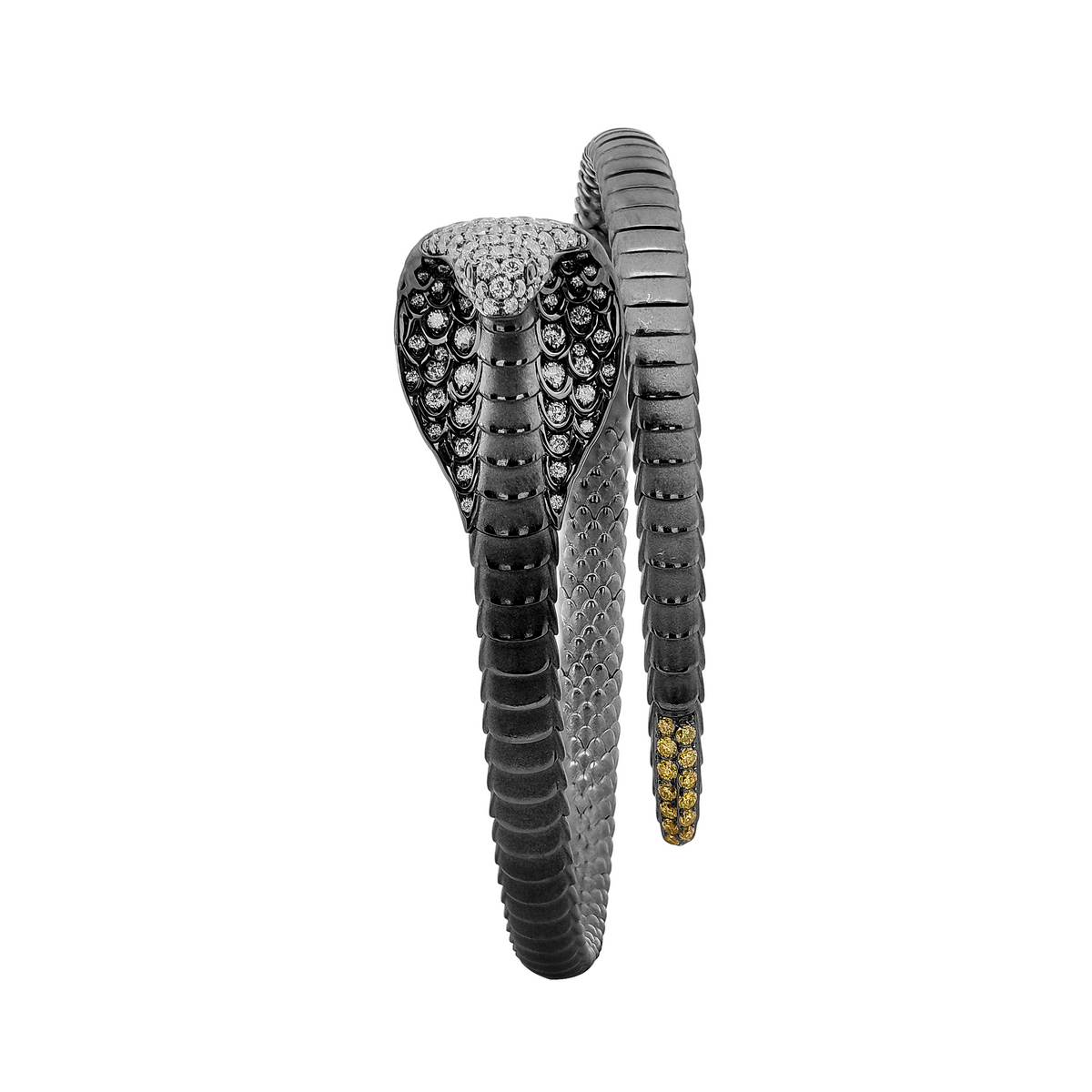 18KT Rose Gold with Black Rhodium Snake Black Diamond & Diamond Bangle