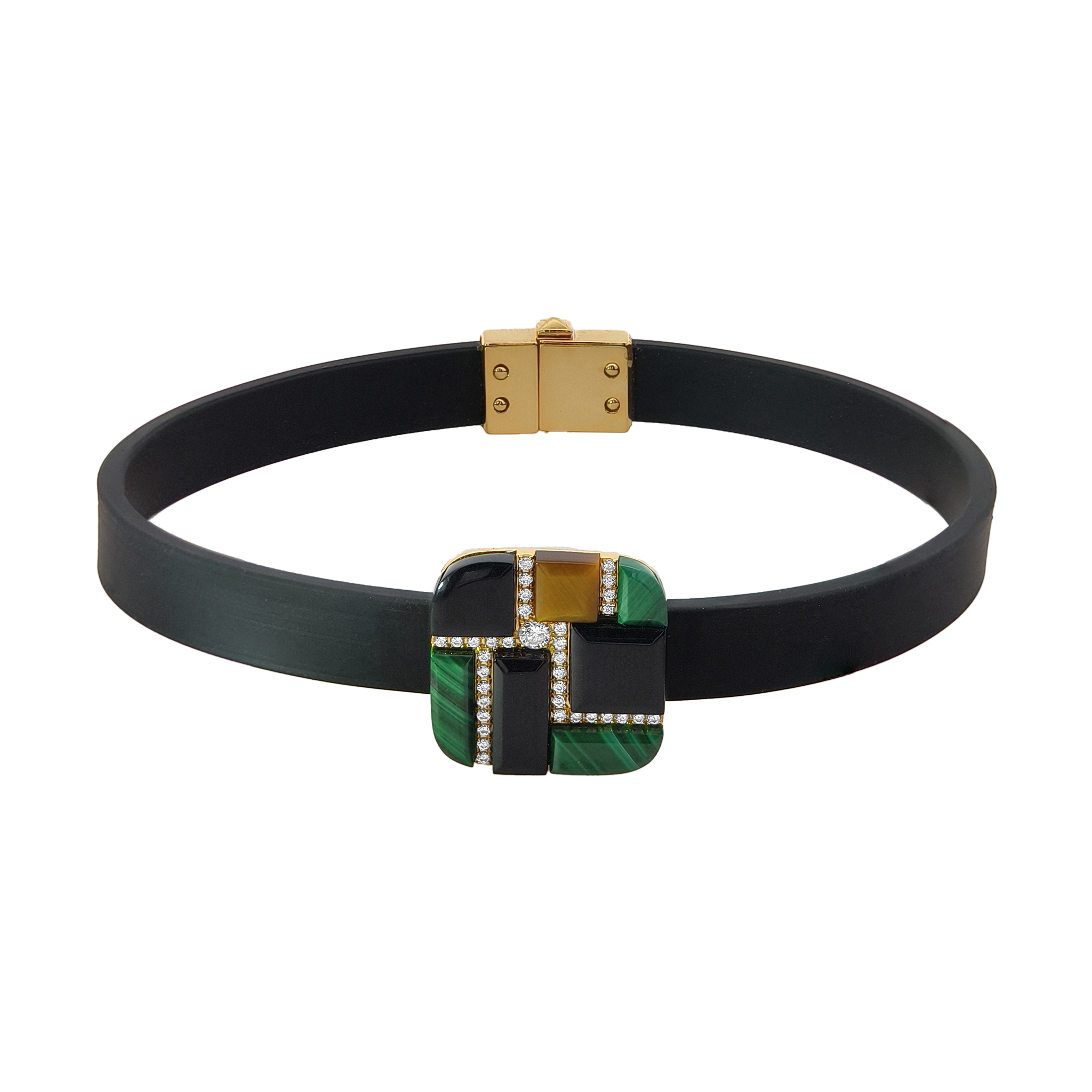 Gold Onyx, Malachite  & Diamond  Bracelet