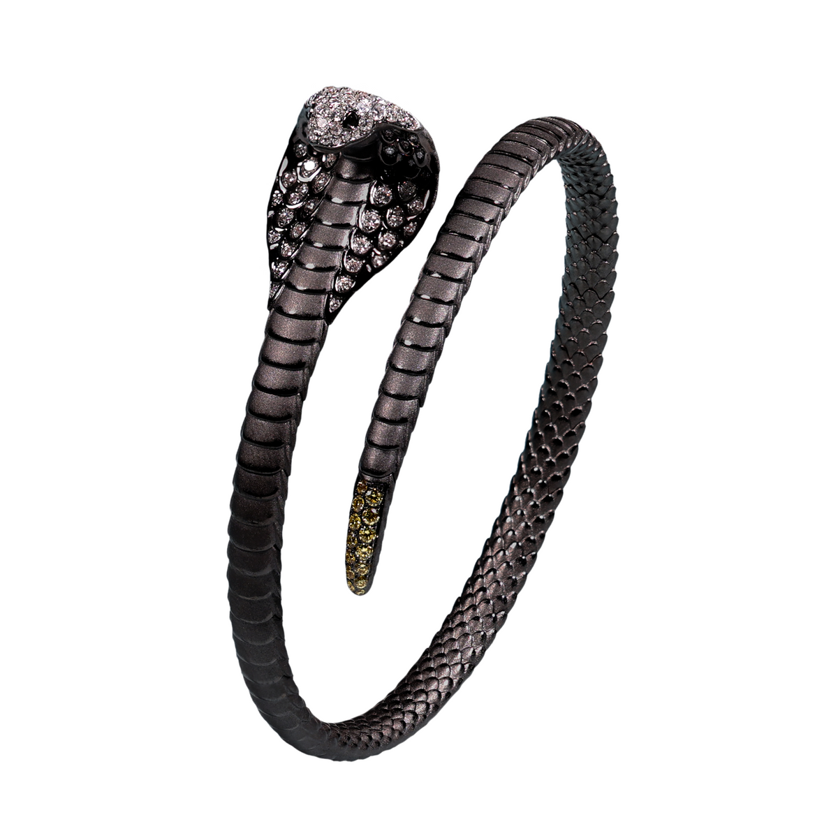 18KT Rose Gold with Black Rhodium Snake Black Diamond & Diamond Bangle