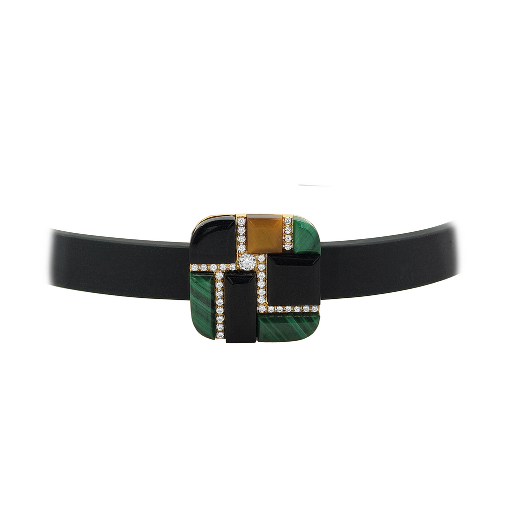 Gold Onyx, Malachite  & Diamond  Bracelet