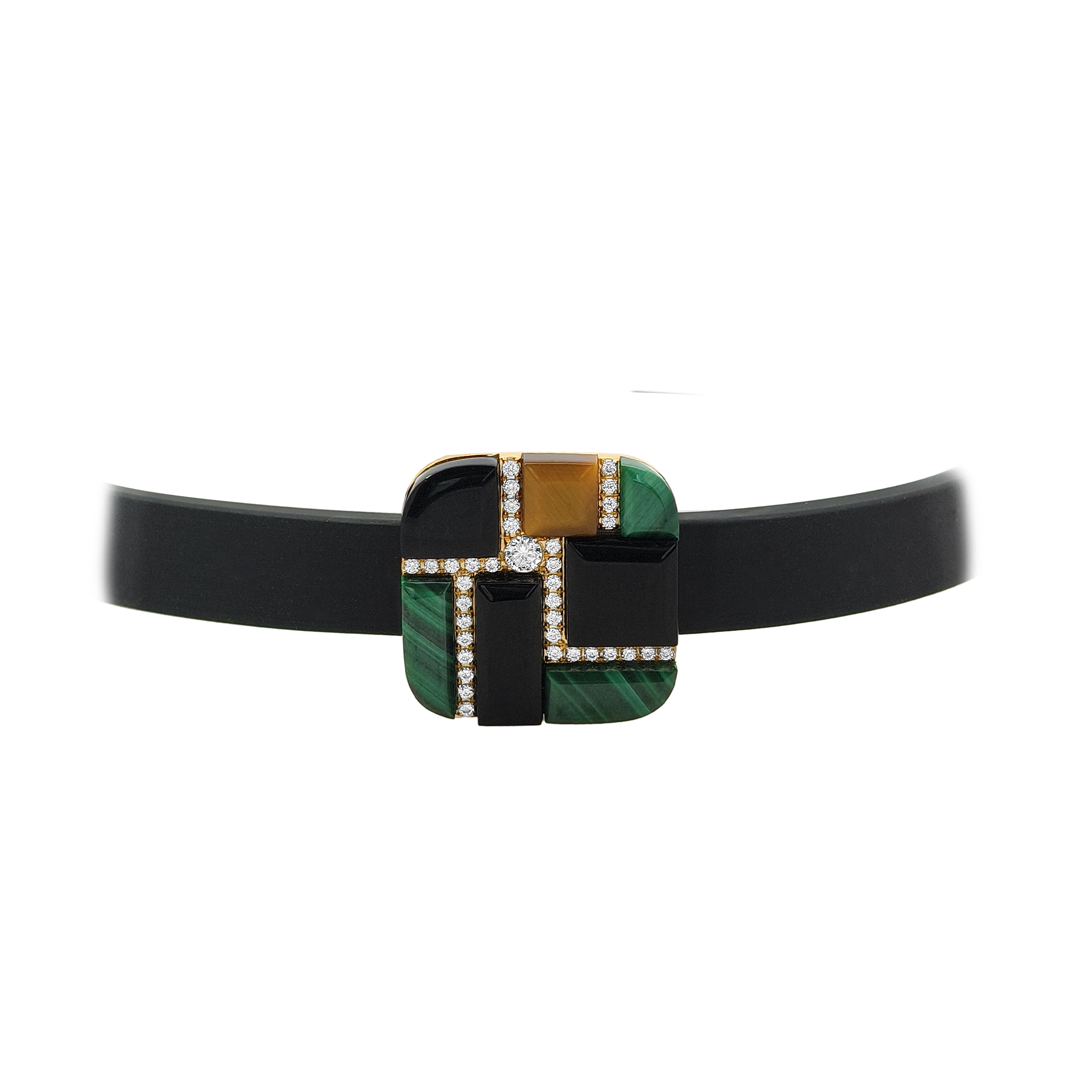 Gold Onyx, Malachite  & Diamond  Bracelet
