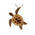 18KT Yellow Gold with Enamel, Orange Sapphire & Black Diamond Turtle Brooch / Pendant