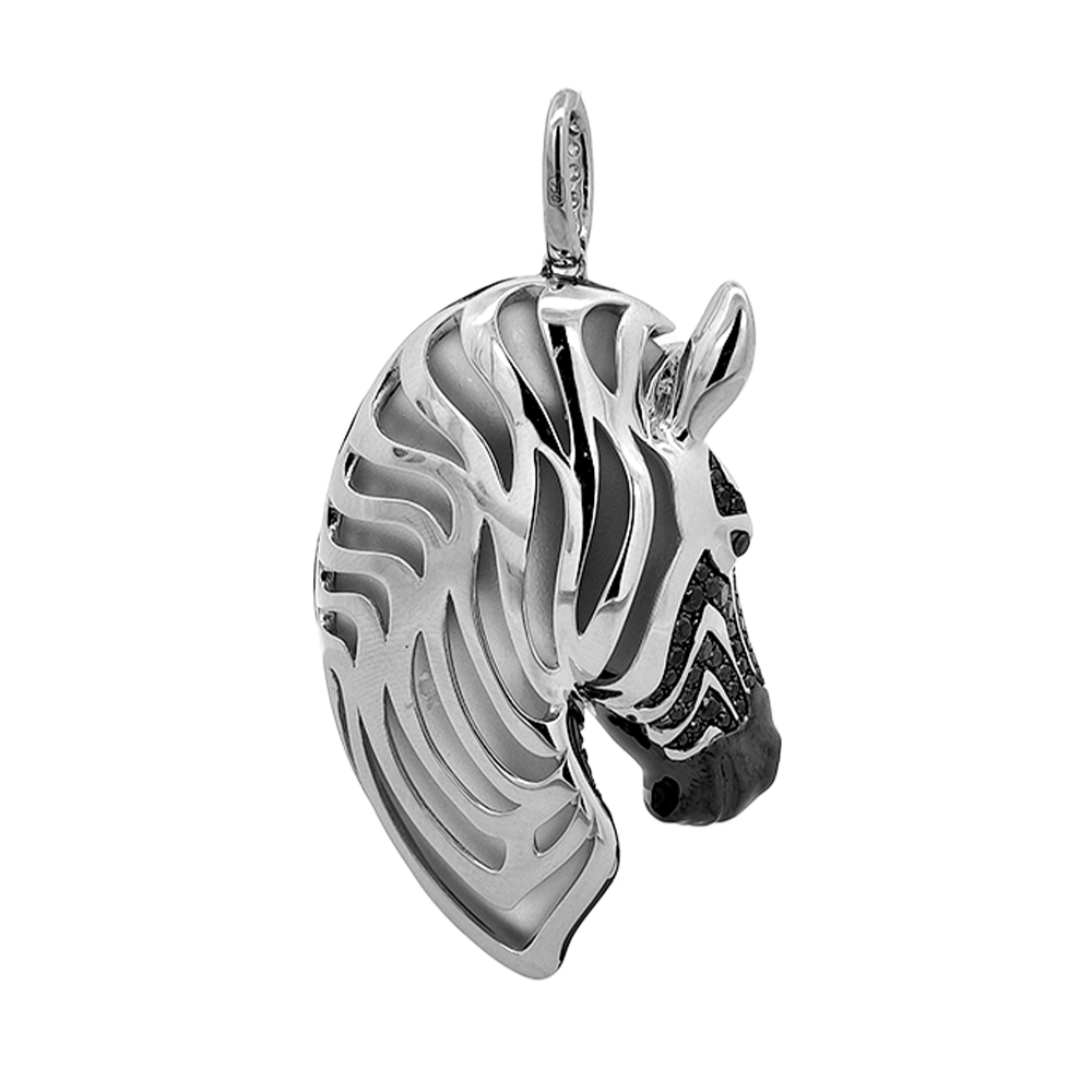 18KT White Gold Zebra Pendant with Crystal & Black/White Diamonds