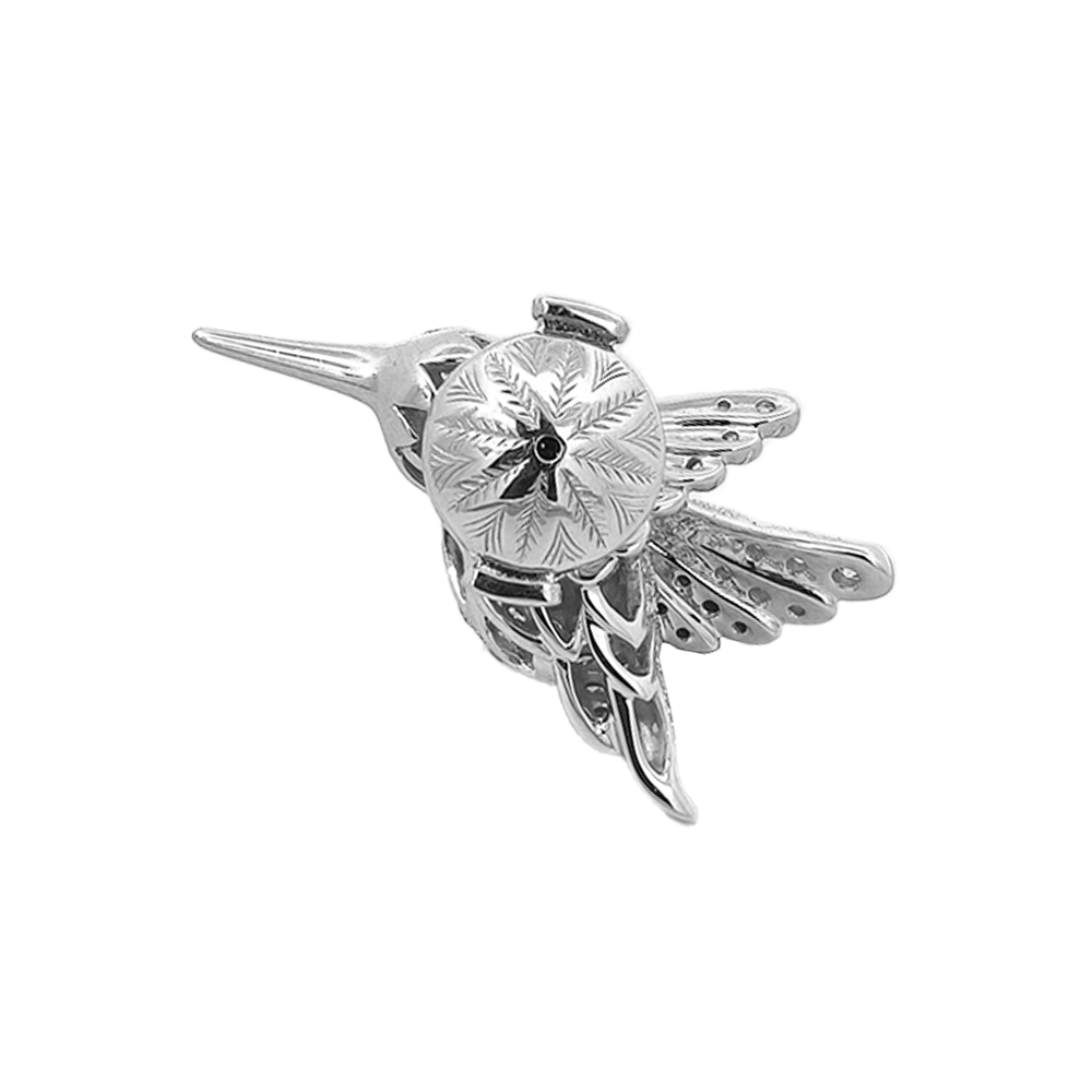 18KT White Gold BKAura Hummingbird Brooch with Black & White Diamonds