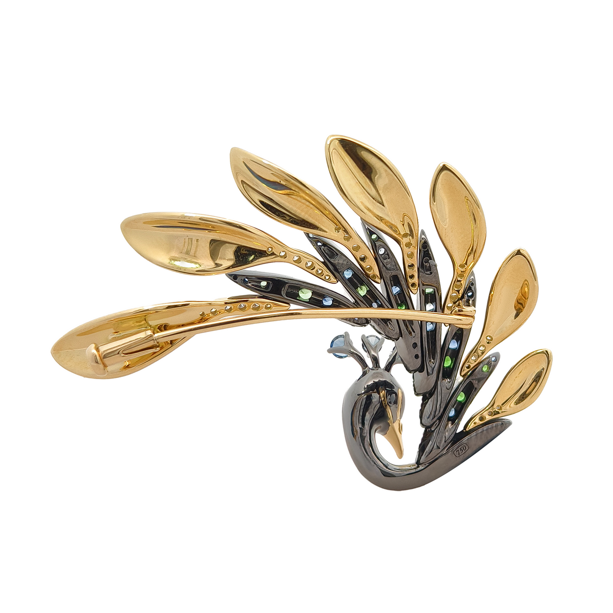18K Yellow Gold & Black Rhodium,  Enamel, Color Precious Stone & Diamond Brooch