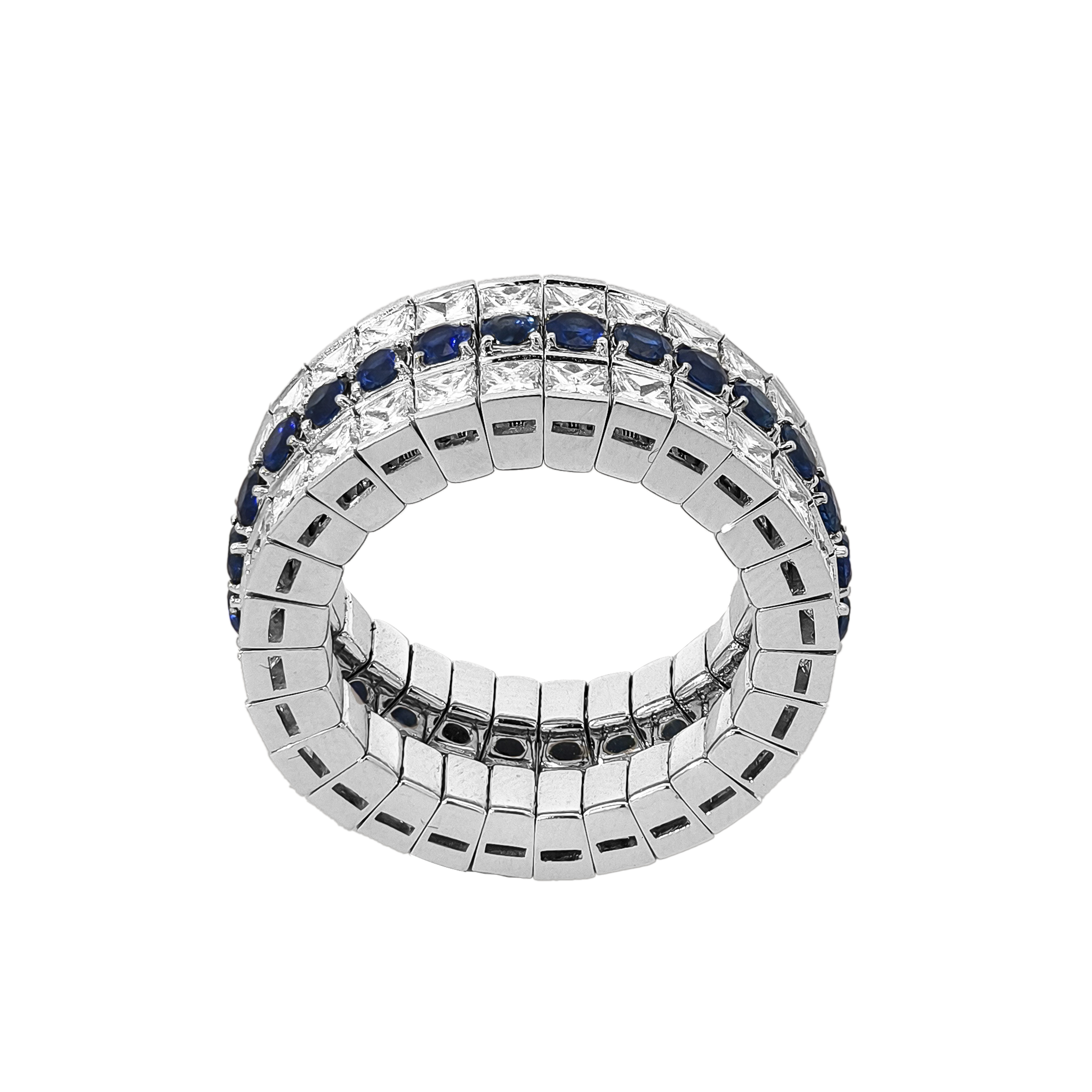 18KT White Gold Sapphire & Diamond Elastic Ring