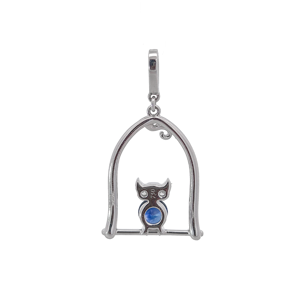 18KT White Gold Nestle Bird-in-Nest Pendant with Sapphire & Diamonds