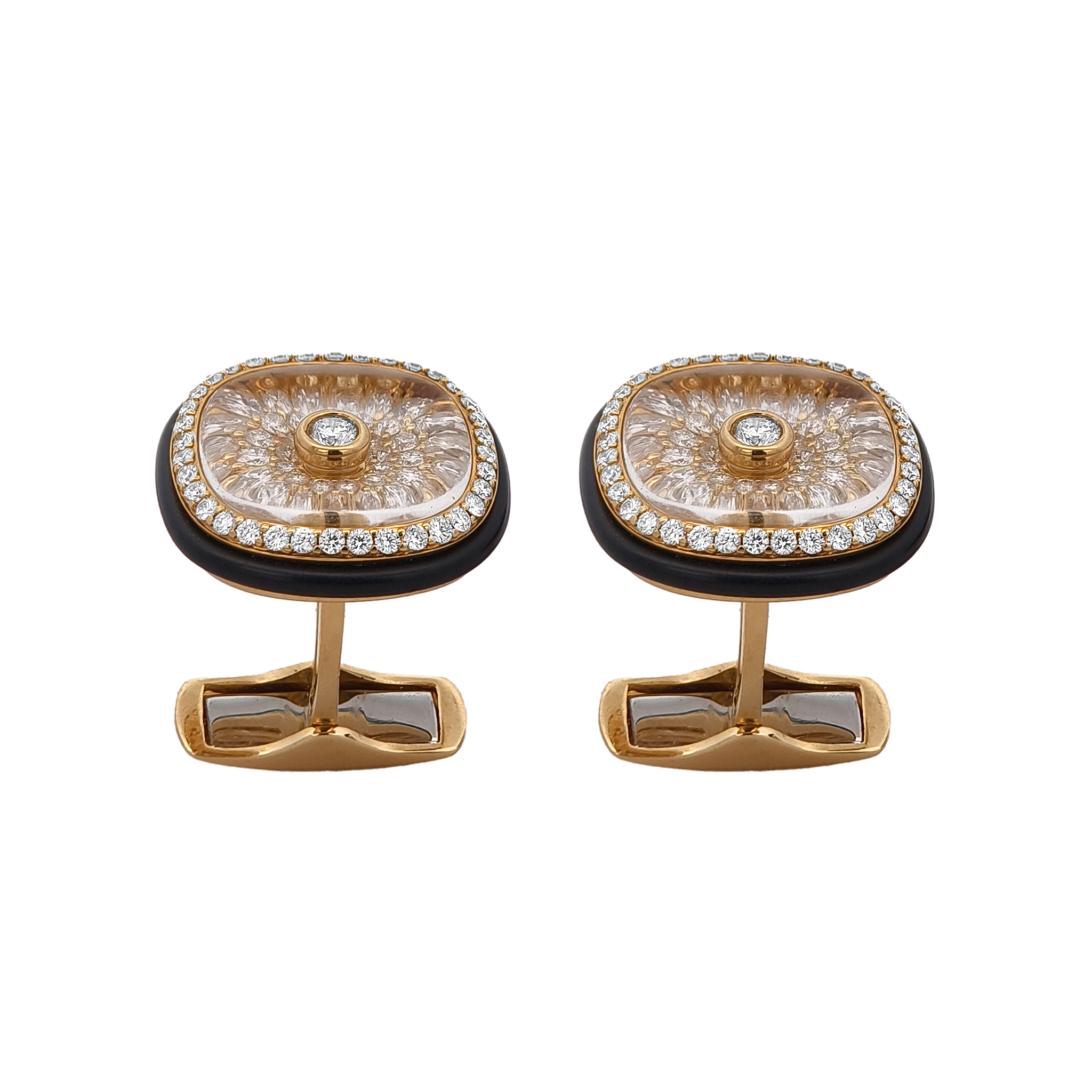 18KT Yellow Gold Crystal & Diamond Cufflinks