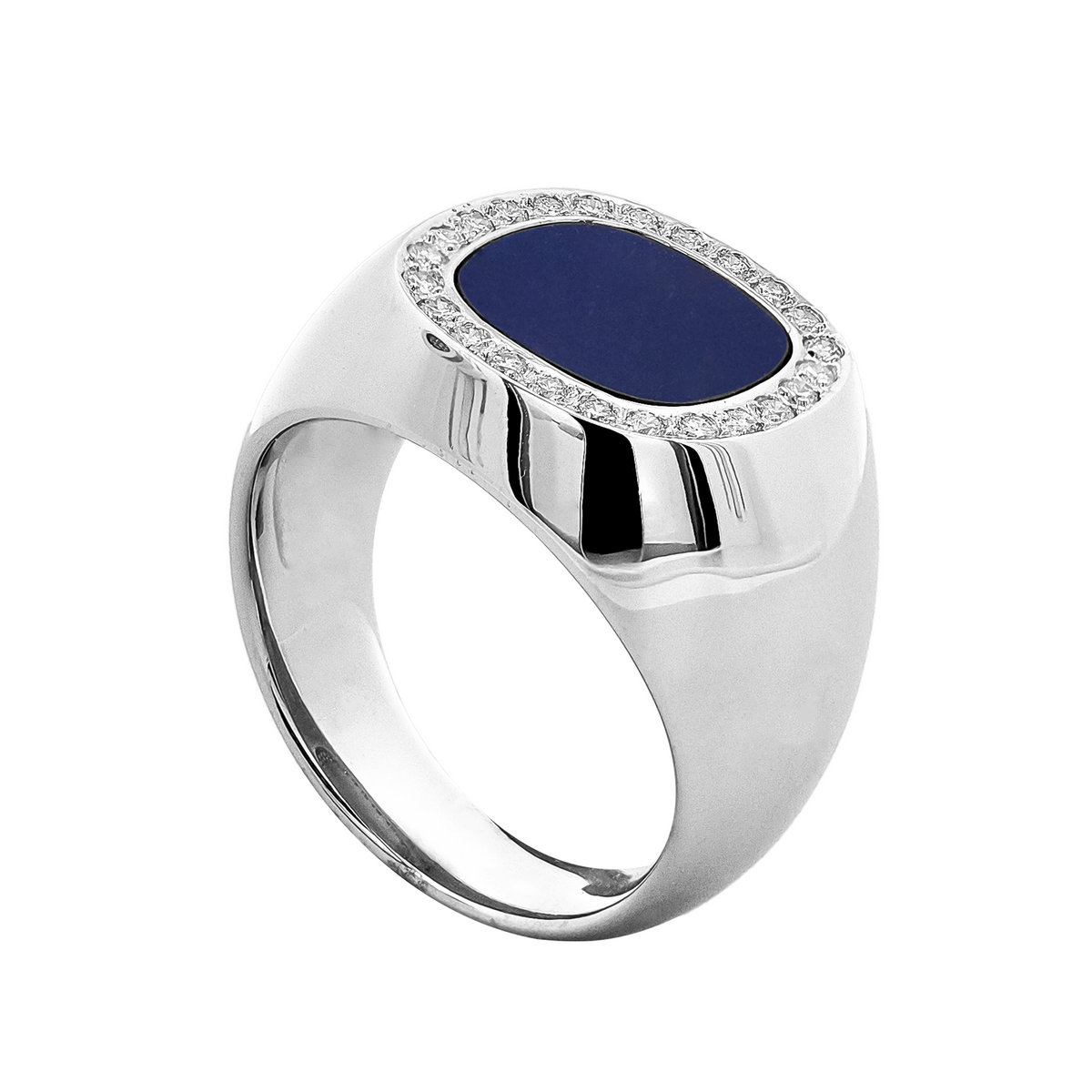 18KT White Gold Lapis& Diamond Ring