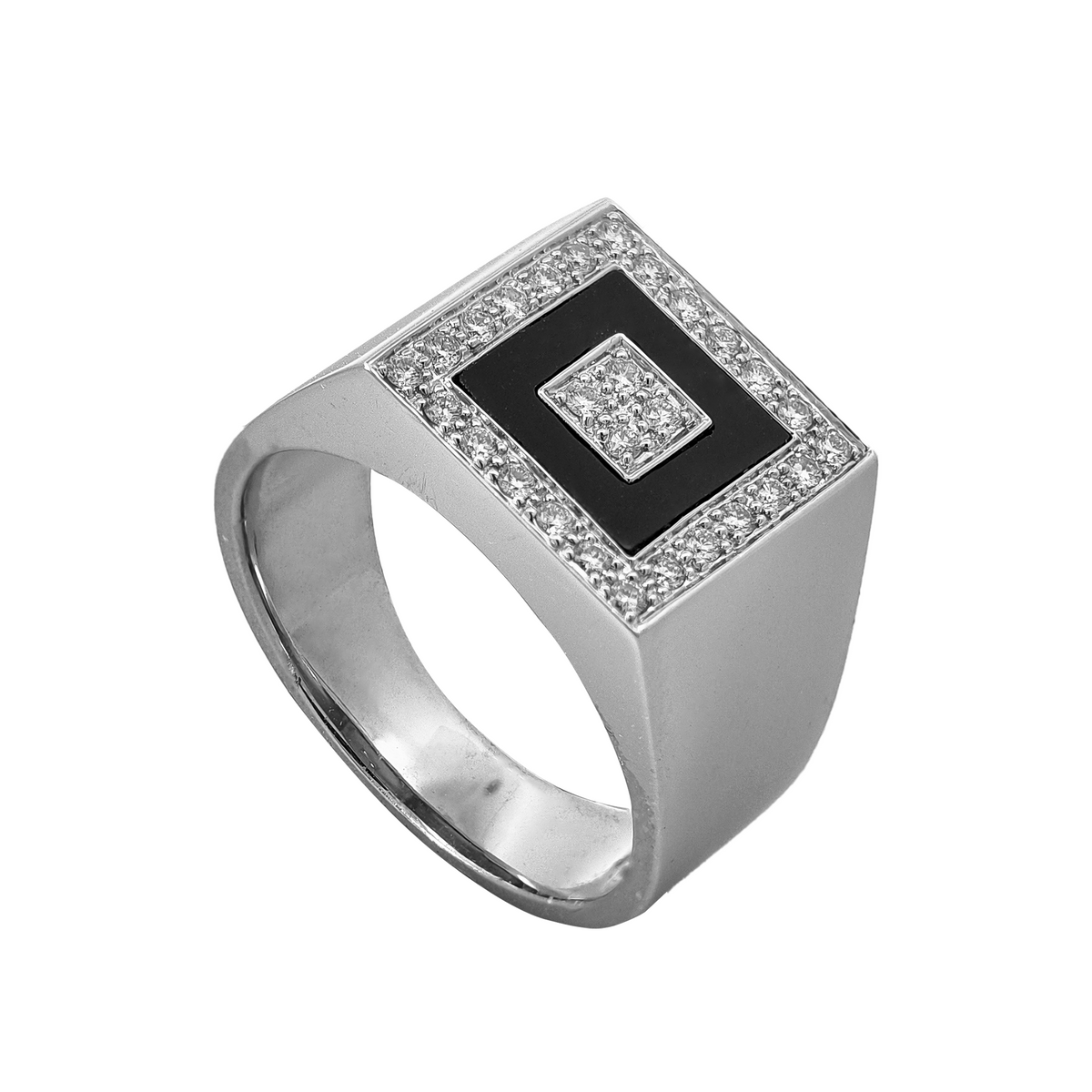 18KT White Gold Onyx & Diamond Ring