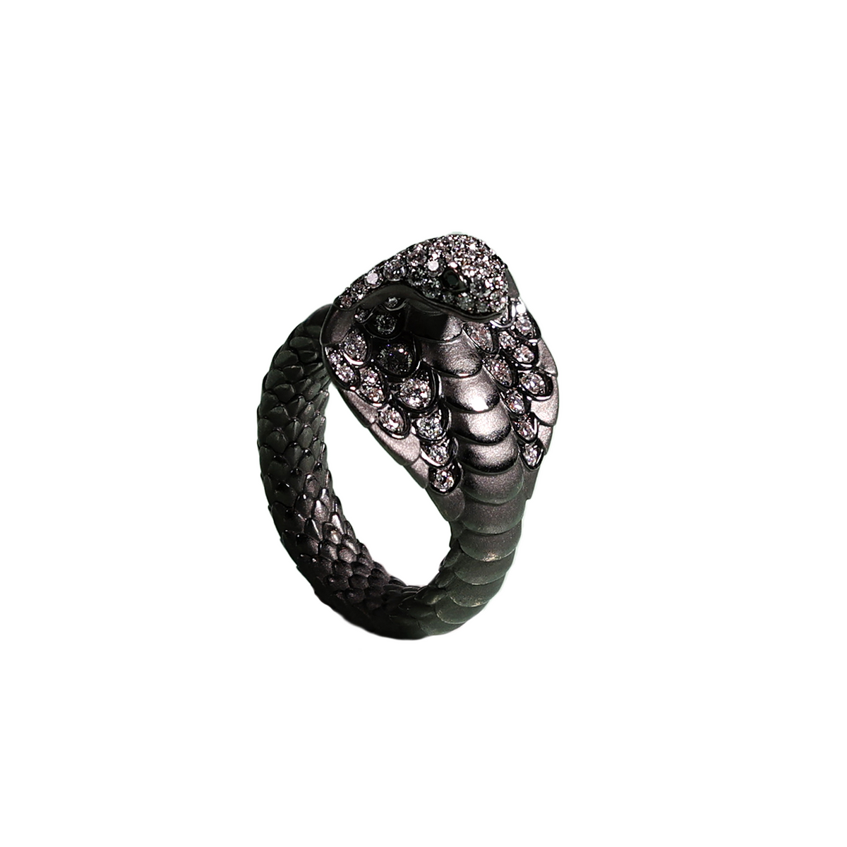 18KT Rose Gold with Black Rhodium Snake Black Diamond & Diamond Ring