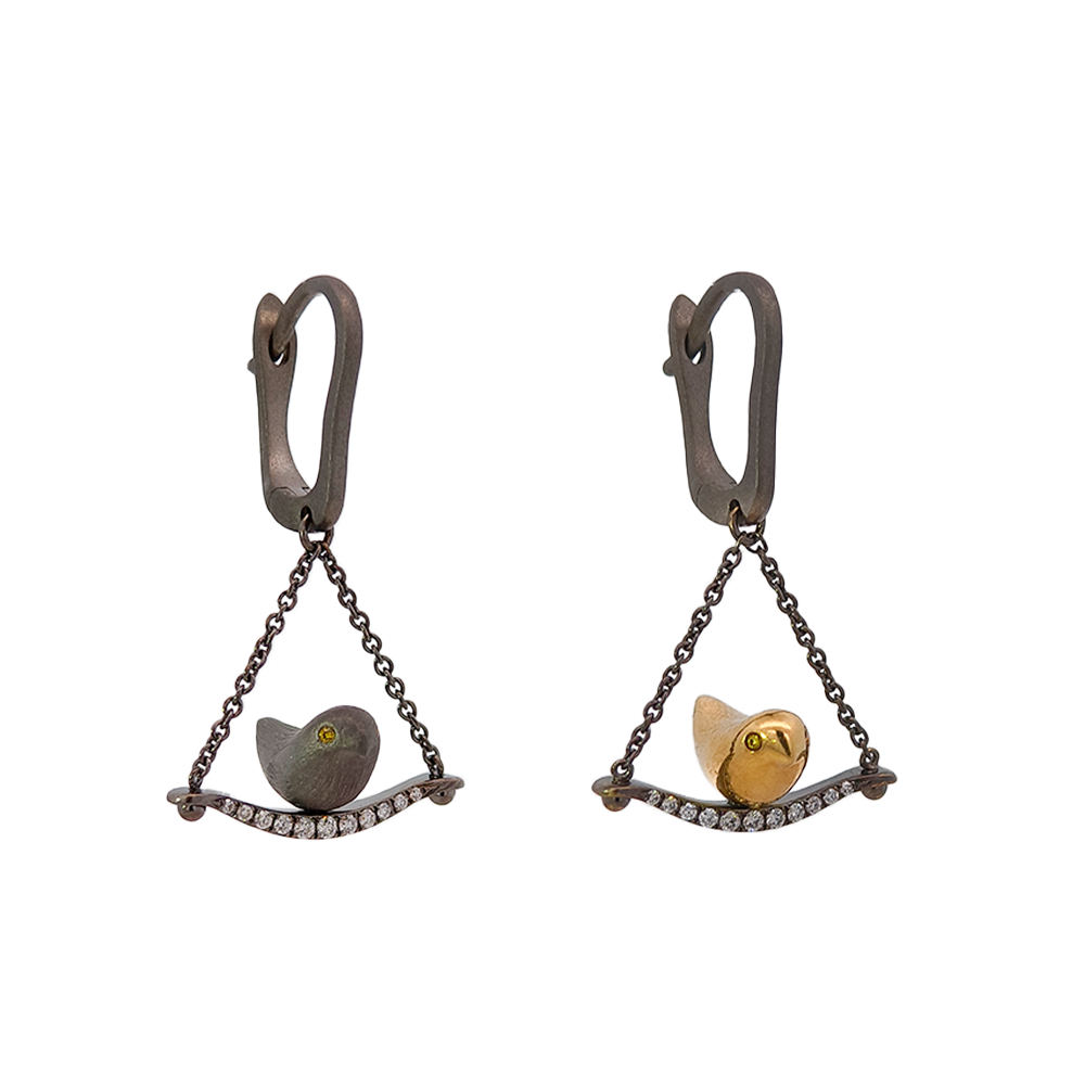 18KT Yellow Gold & Black Plated Titanium, Yellow Diamond & Diamond Earrings