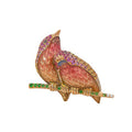 18KT Rose Gold Duet Lovebirds Brooch with Sapphires, Tsavorites, Diamonds & Enamel