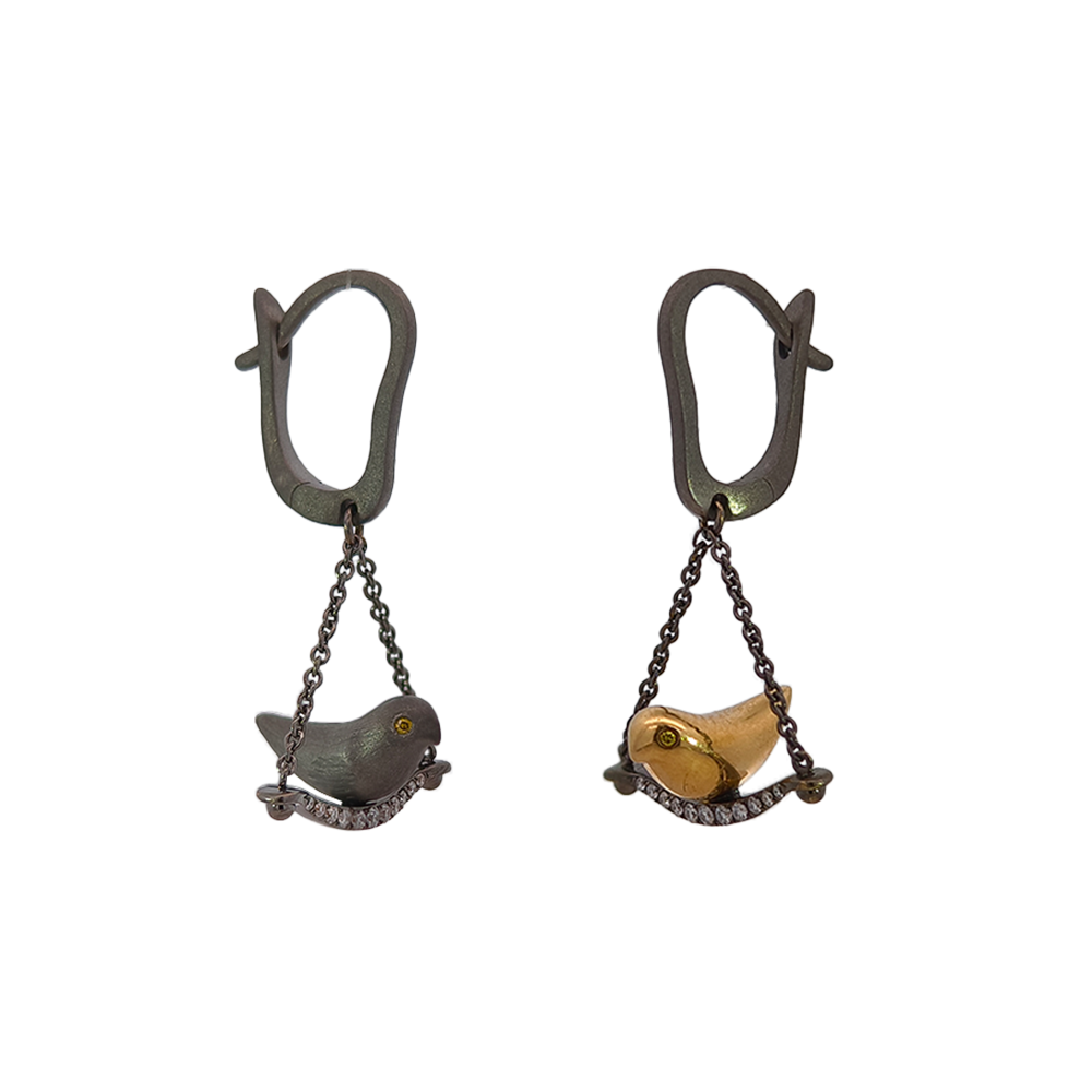 18KT Yellow Gold & Black Plated Titanium, Yellow Diamond & Diamond Earrings