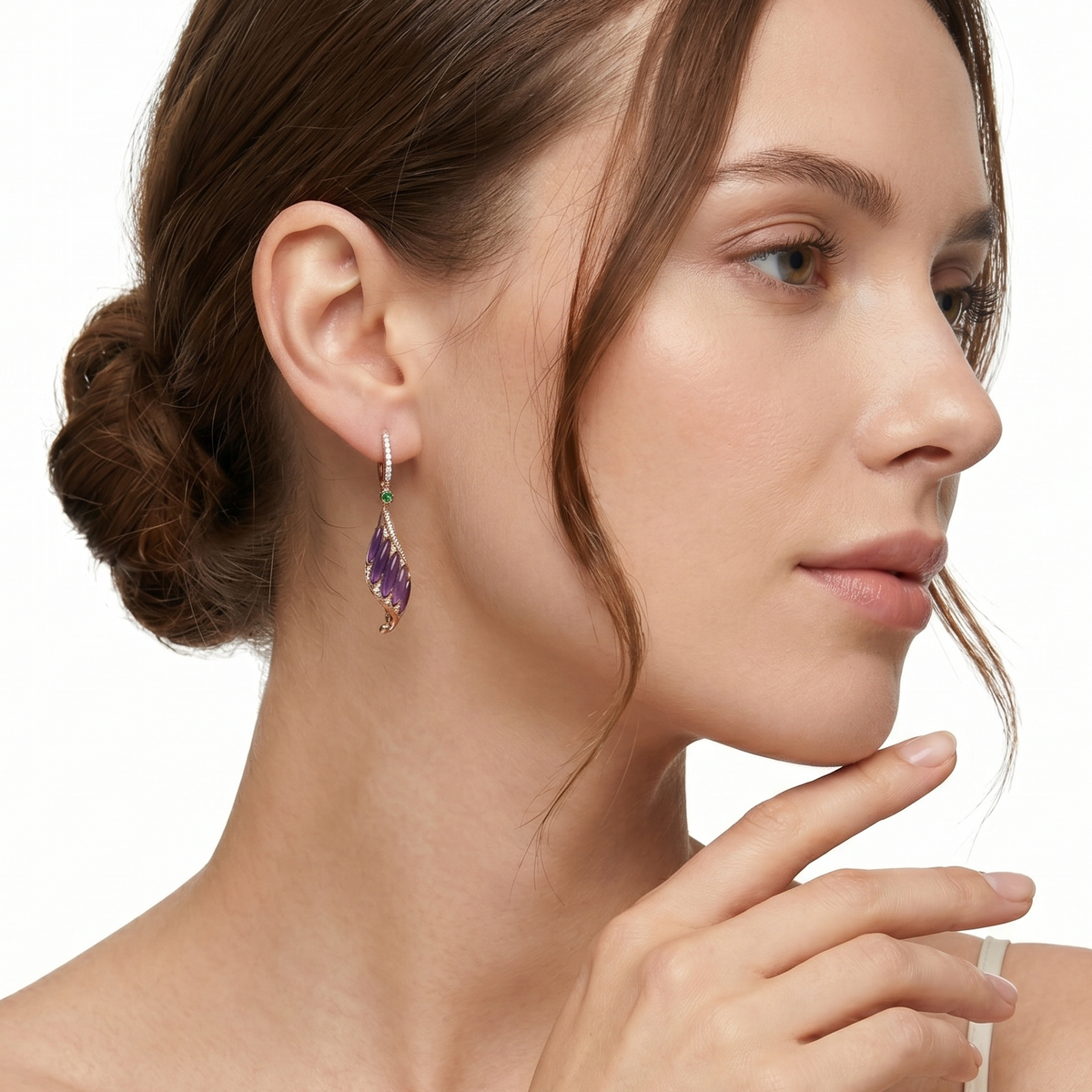 18KT Rose Gold Amethyst, Tsavorite, Enamel & Diamond Earrings