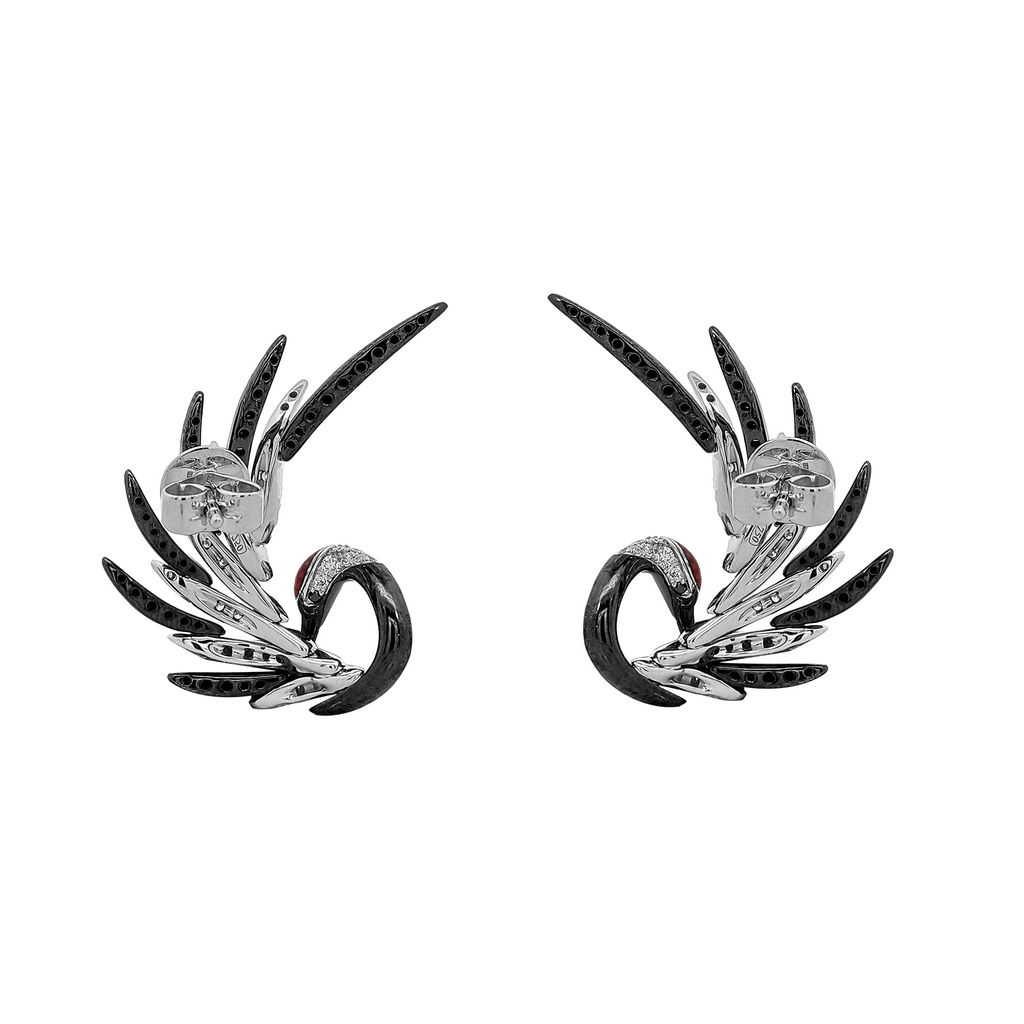 18KRWB Enamel / Black Diamond / Diamond Earrings