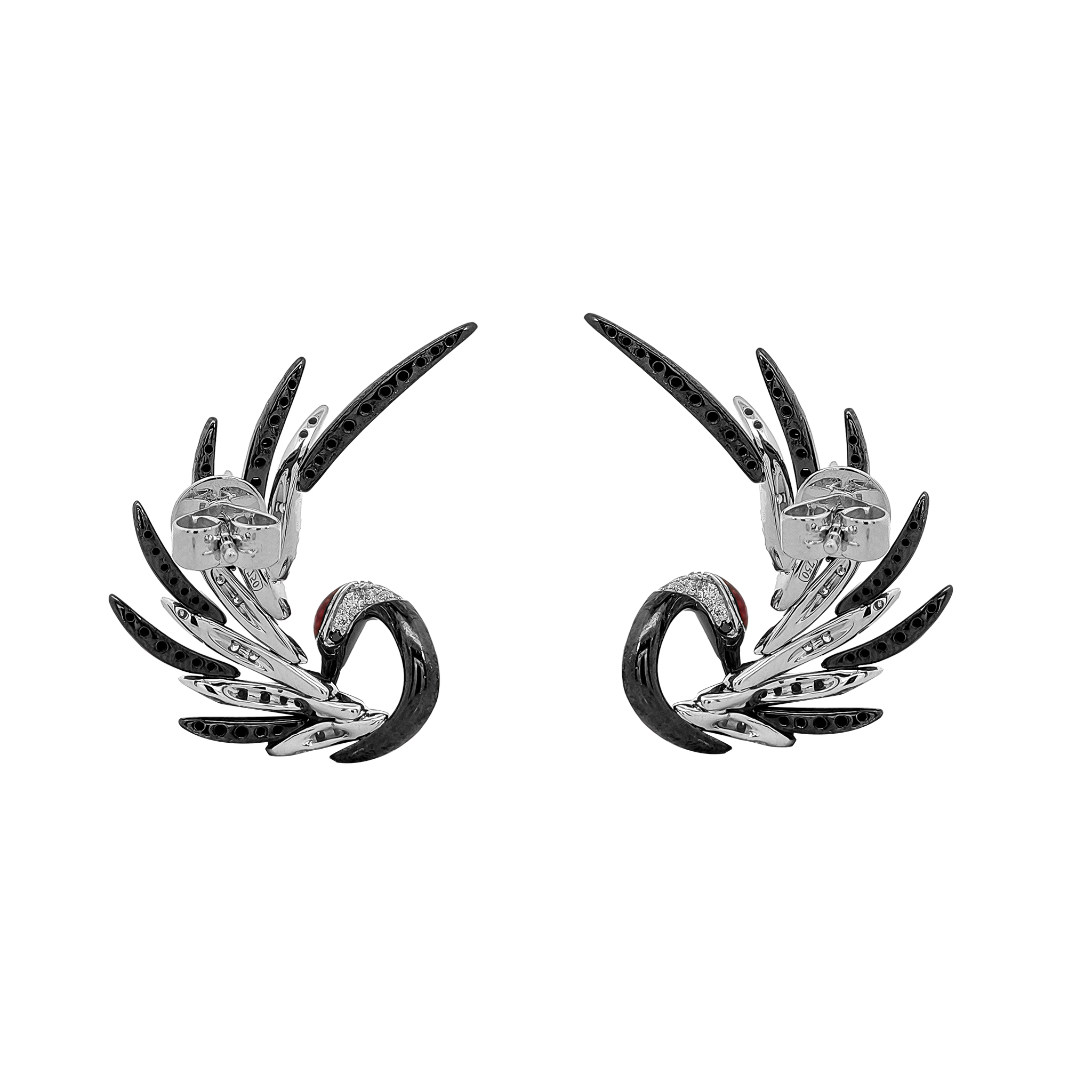 18KRWB Enamel / Black Diamond / Diamond Earrings