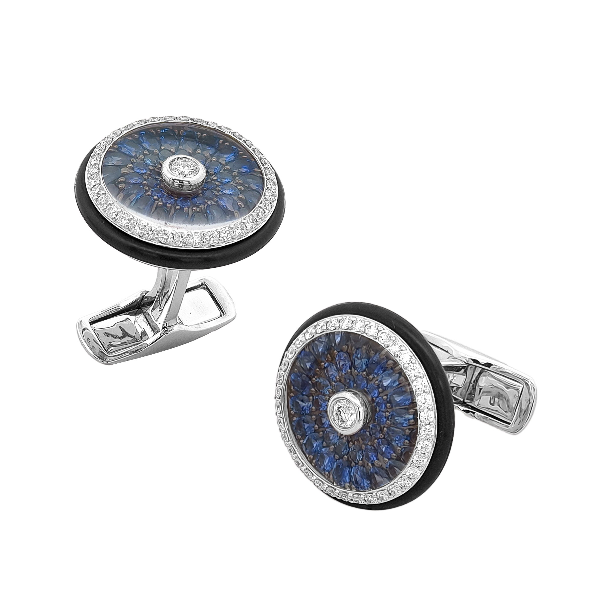 18KT White & Black Gold Crystal, Sapphire & Diamond Cufflinks