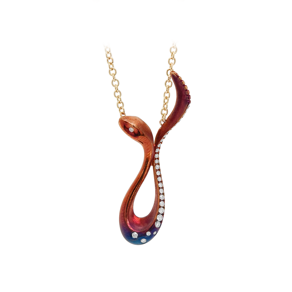 18KT Yellow & Rose Gold with Black Rhodium Diamond Fox Necklace