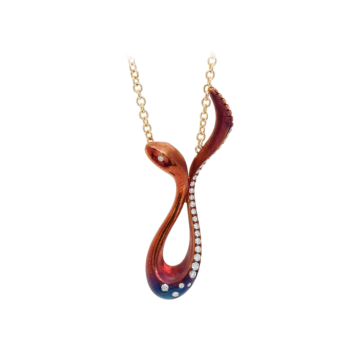 18KT Yellow & Rose Gold with Black Rhodium Diamond Fox Necklace