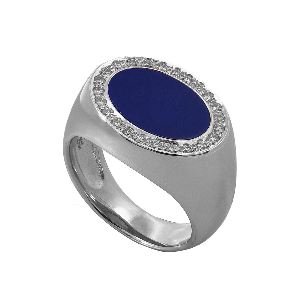 18KT White Gold Lapis& Diamond Ring