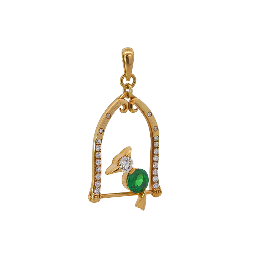 18KT Yellow Gold Nestle Bird-in-Nest Pendant with Tsavorite & Diamonds