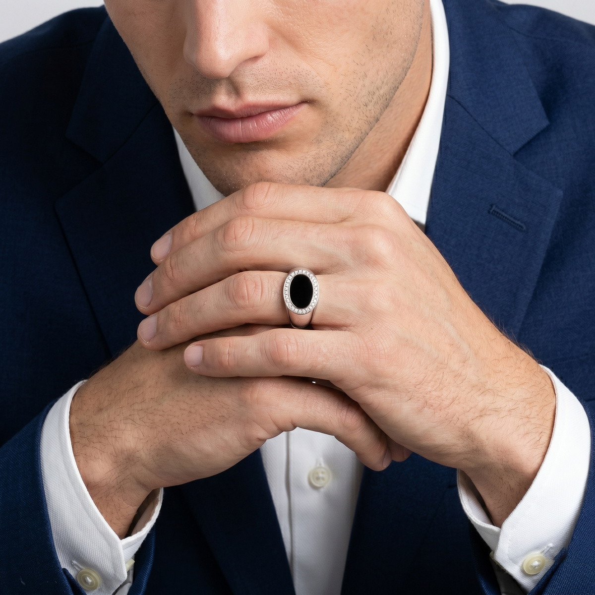 18KT White Gold Onyx & Diamond Ring