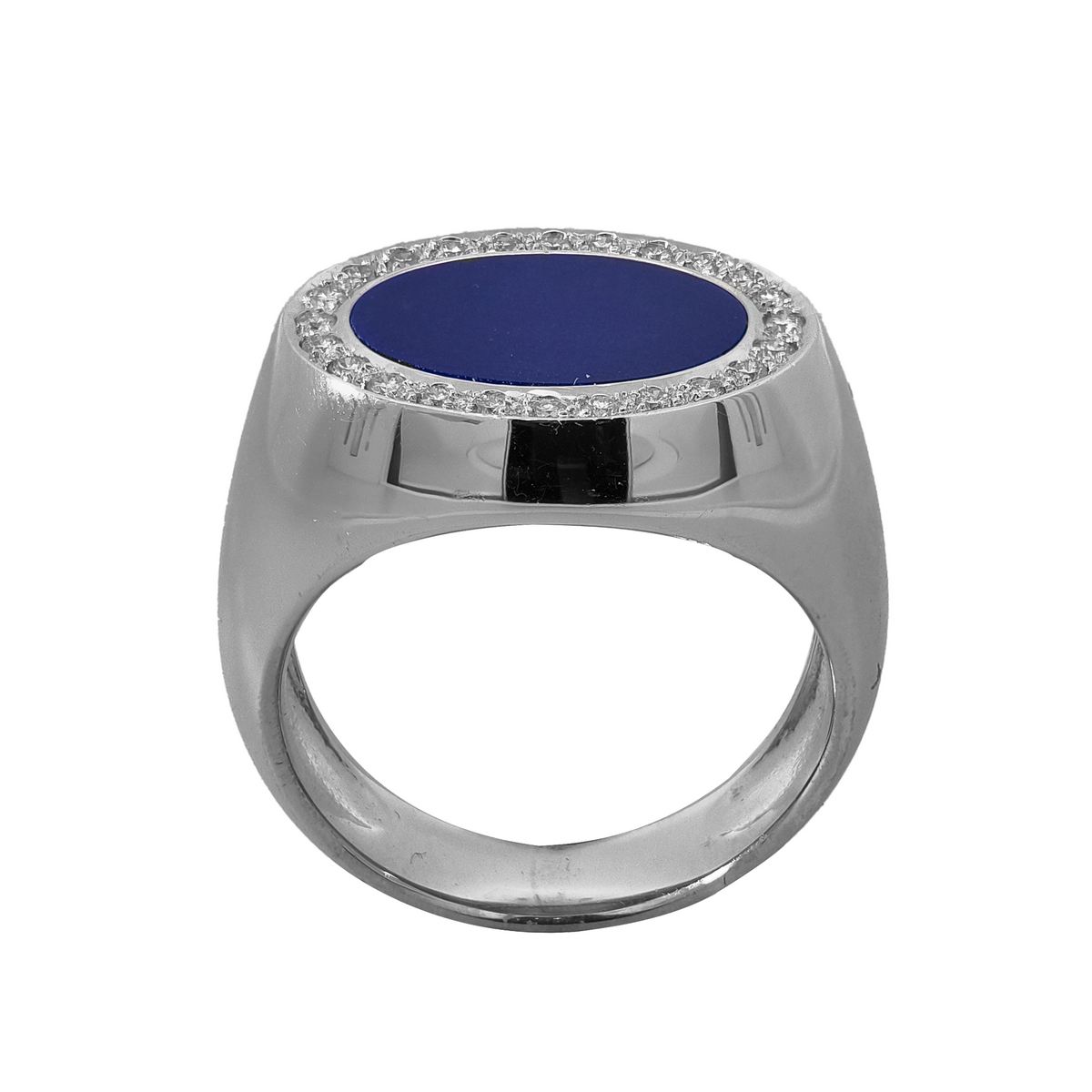 18KT White Gold Lapis& Diamond Ring