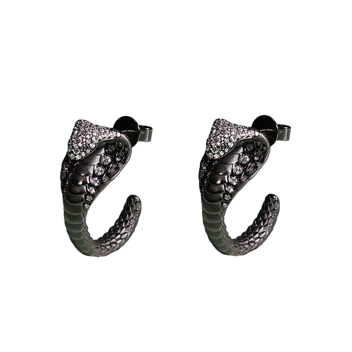 18KT Rose Gold with Black Rhodium Snake Black Diamond & Diamond Earrings