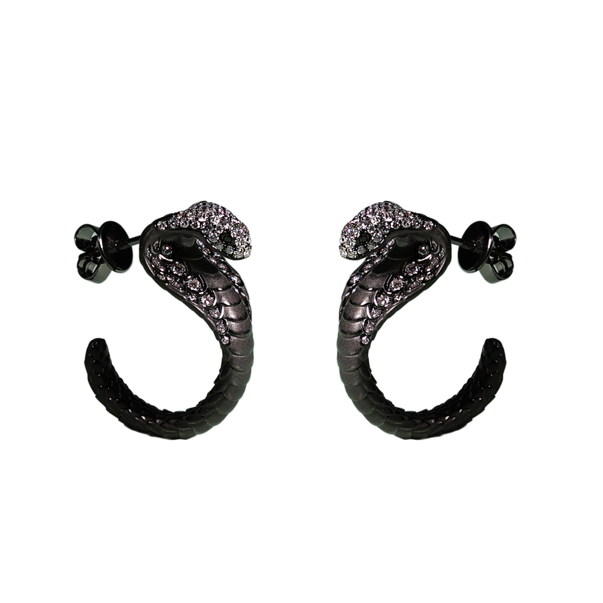 18KT Rose Gold with Black Rhodium Snake Black Diamond & Diamond Earrings