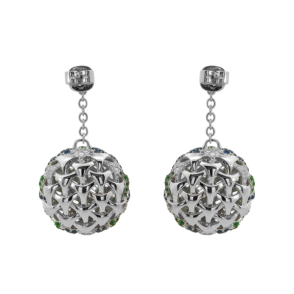 18KT White Gold Tsavorite & Sapphire & Diamond Earrings