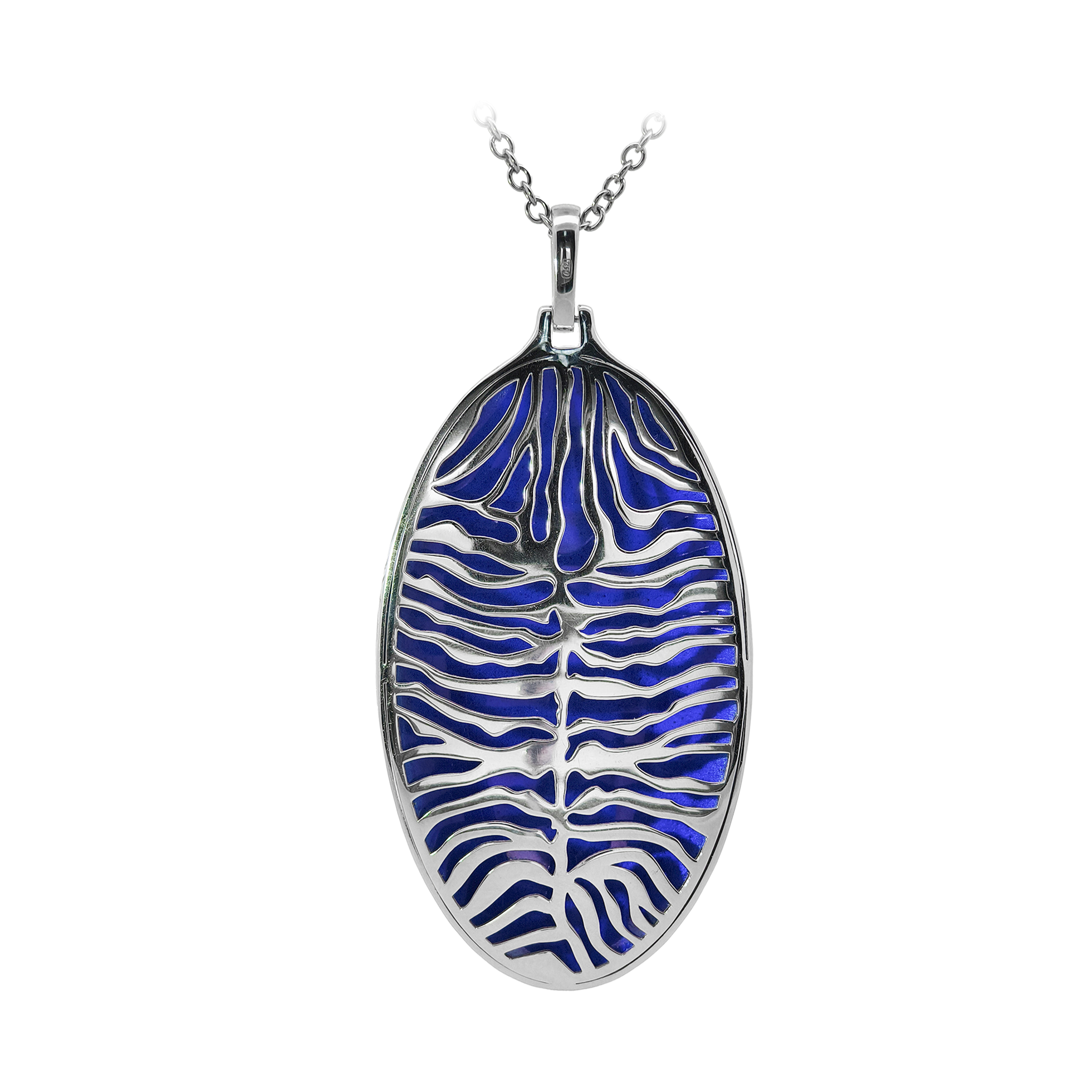 18KT White Gold & Sterling Silver Enamel, Tsavorite & Diamond Tiger Pendant