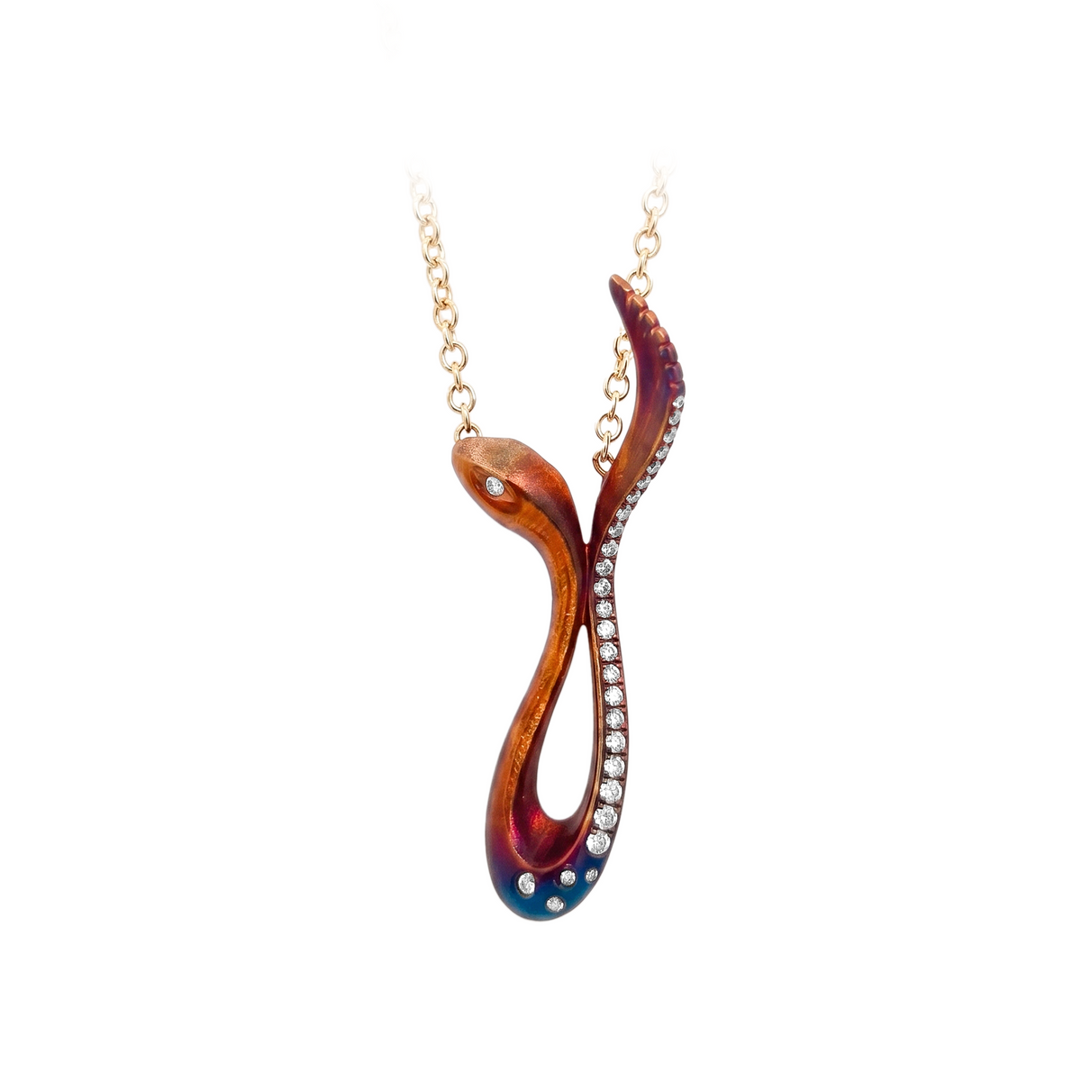 18KT Yellow & Rose Gold with Black Rhodium Diamond Fox Necklace