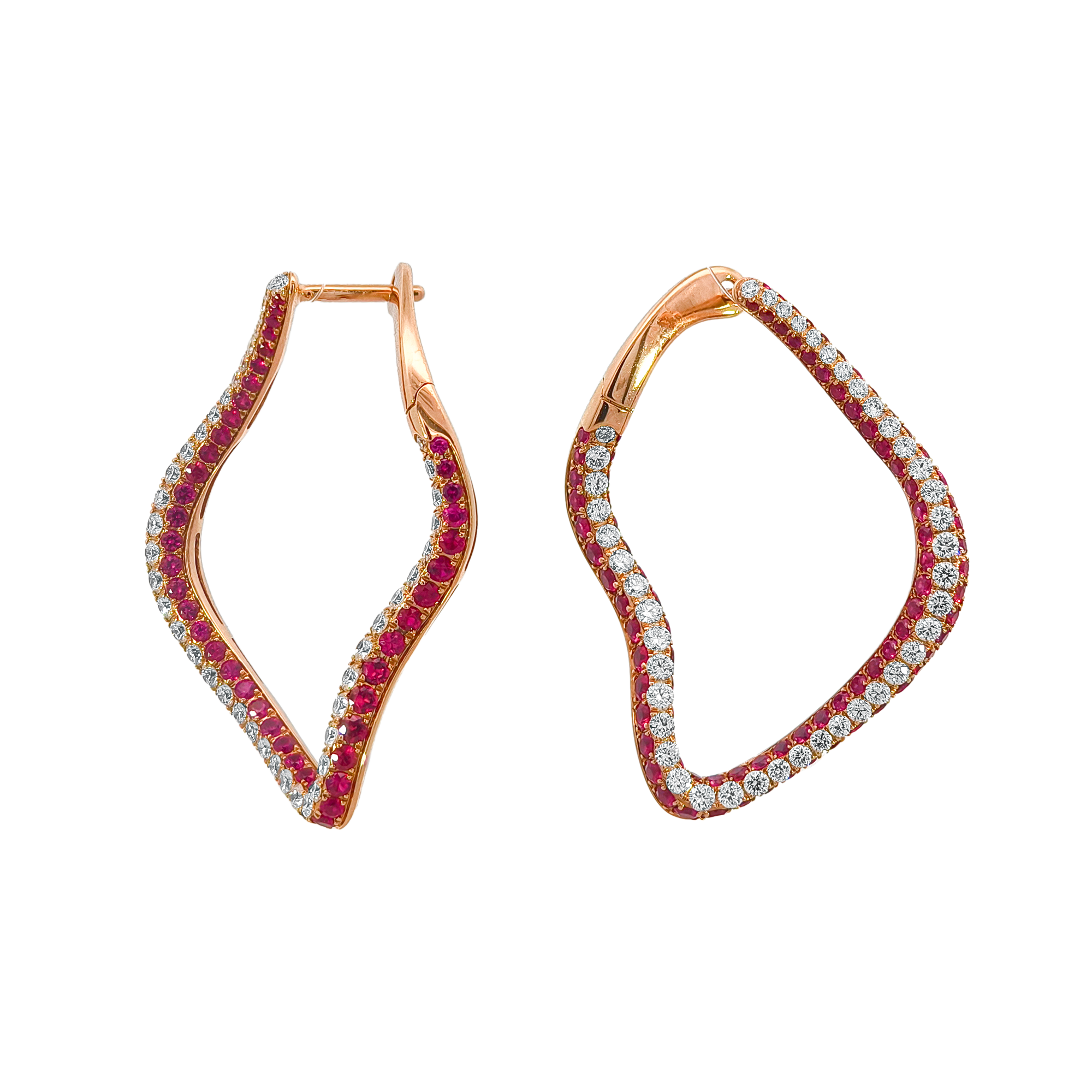 18KT Rose Gold Ruby & Diamond Earrings