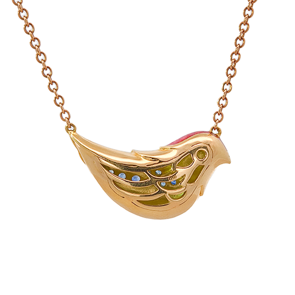 18KT Rose & Yellow Gold Bloom Necklace with Enamel, Sapphires, Tsavorite & Diamonds