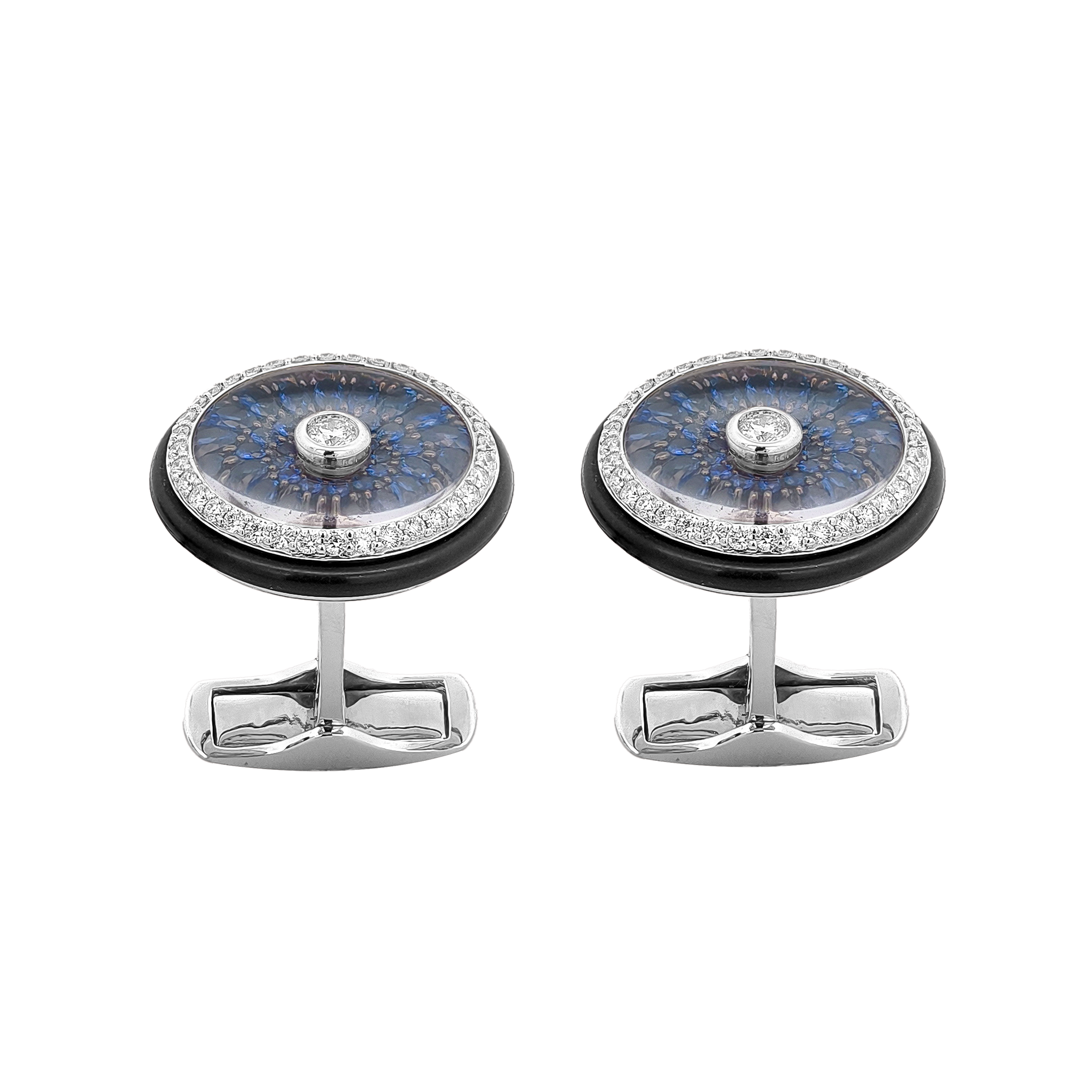 18KT White & Black Gold Crystal, Sapphire & Diamond Cufflinks
