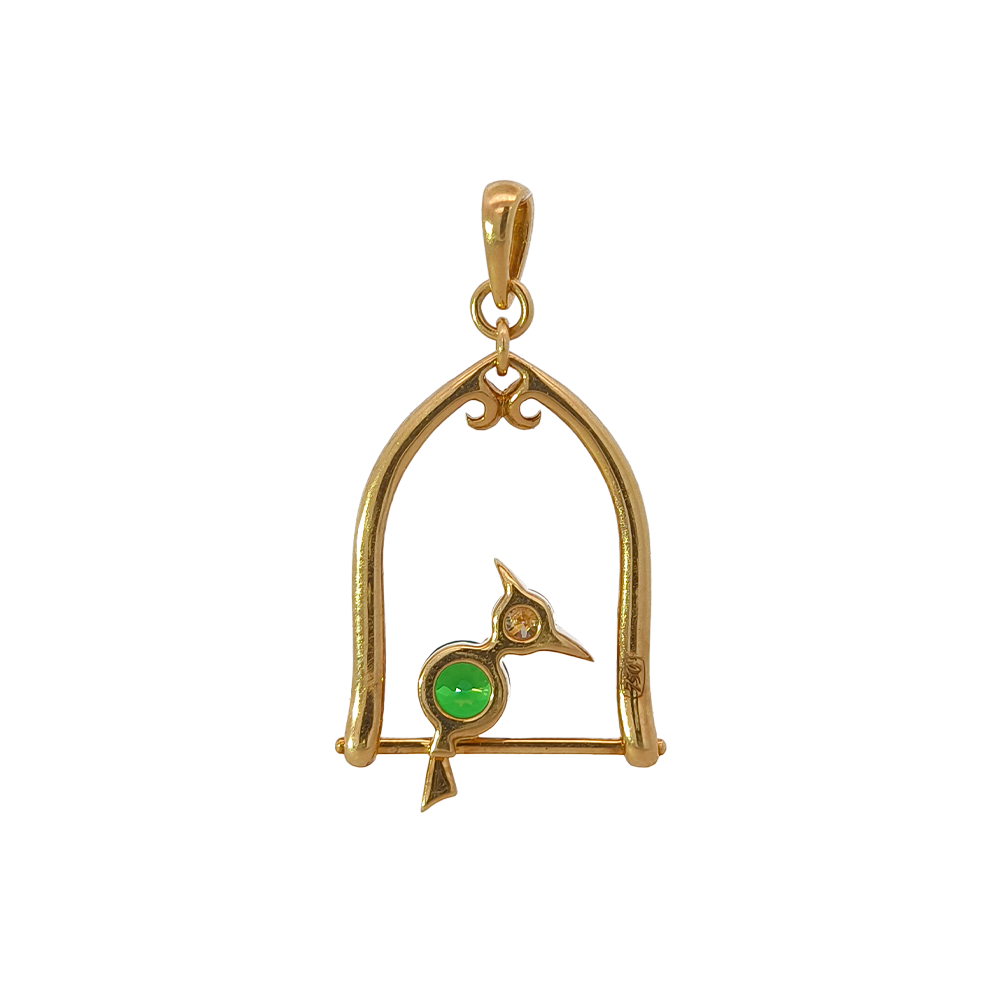 18KT Yellow Gold Nestle Bird-in-Nest Pendant with Tsavorite & Diamonds