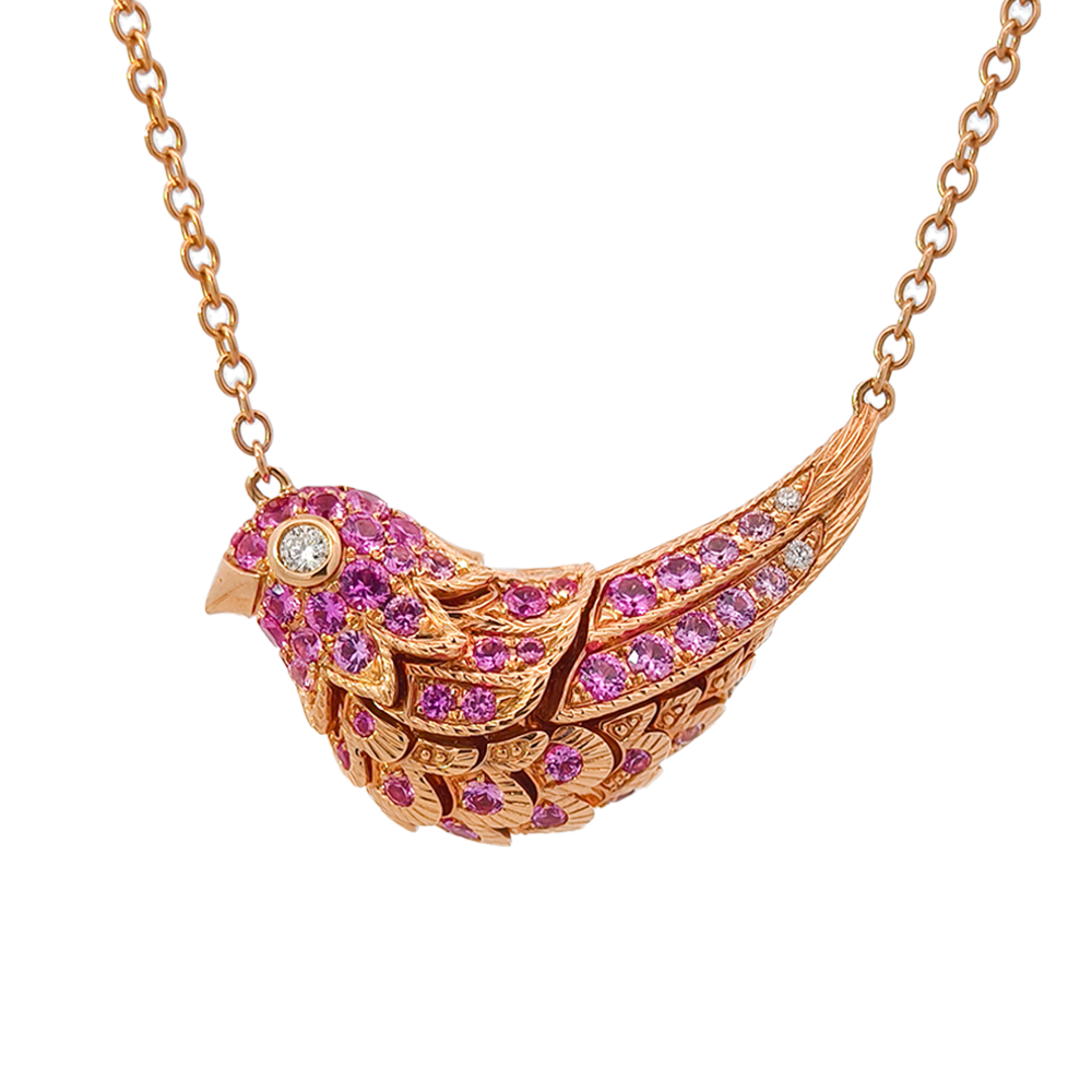 18KT Rose Gold Bloom Necklace with Pink Sapphires & Diamonds