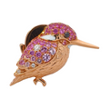 18KT Rose Gold Breeze Kingfisher Brooch with Pink Sapphires, Diamonds & Enamel