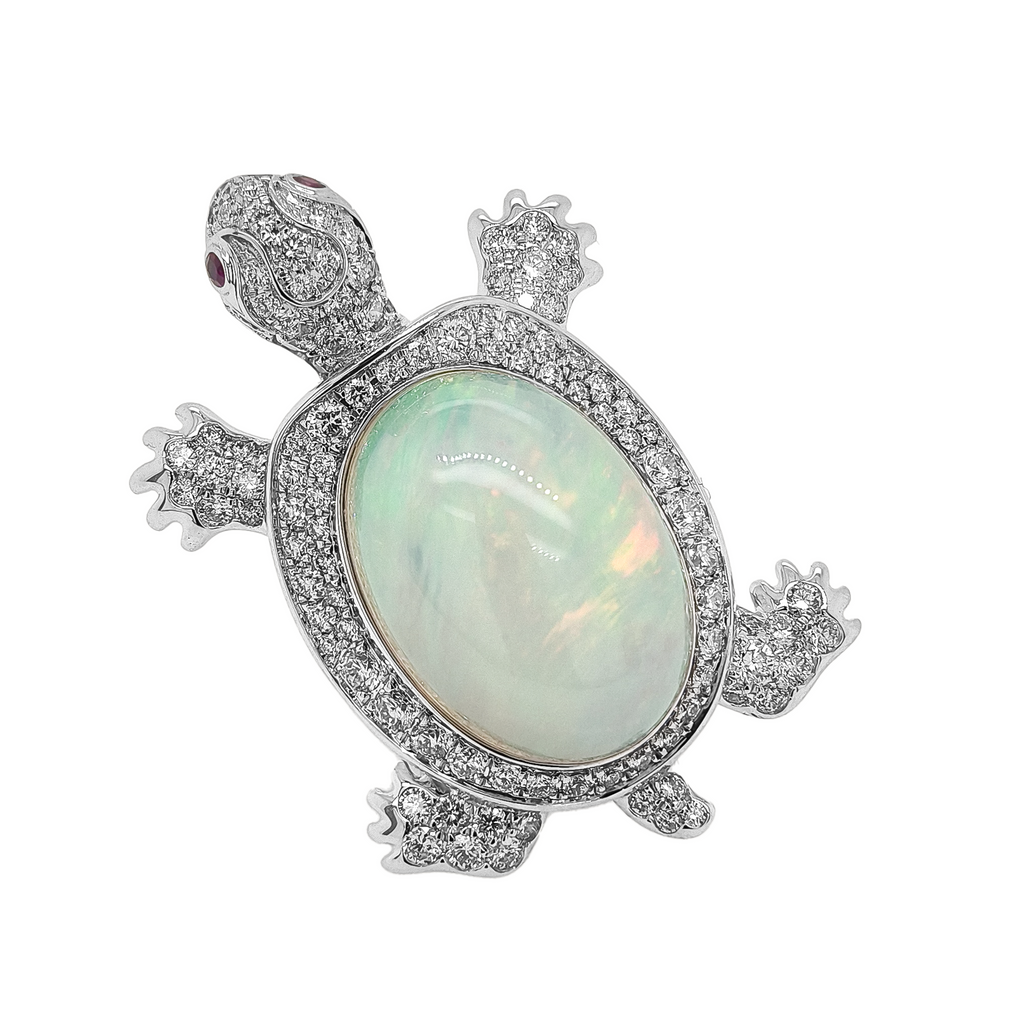 18KT White Gold with Ruby & Diamond Turtle Brooch / Pendant